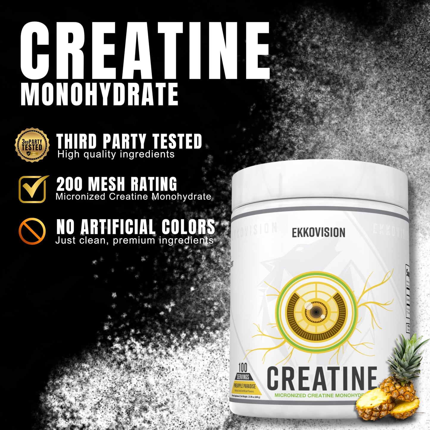Ekkovision Creatine Monohydrate Powder Pineapple Paradise, 100 Servings