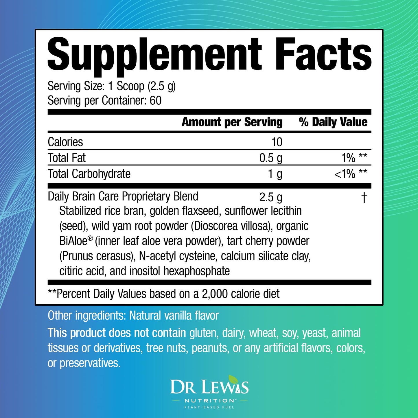 Dr Lewis Nutrition Daily Brain Care Powder with Aloe Vera 5.3 oz