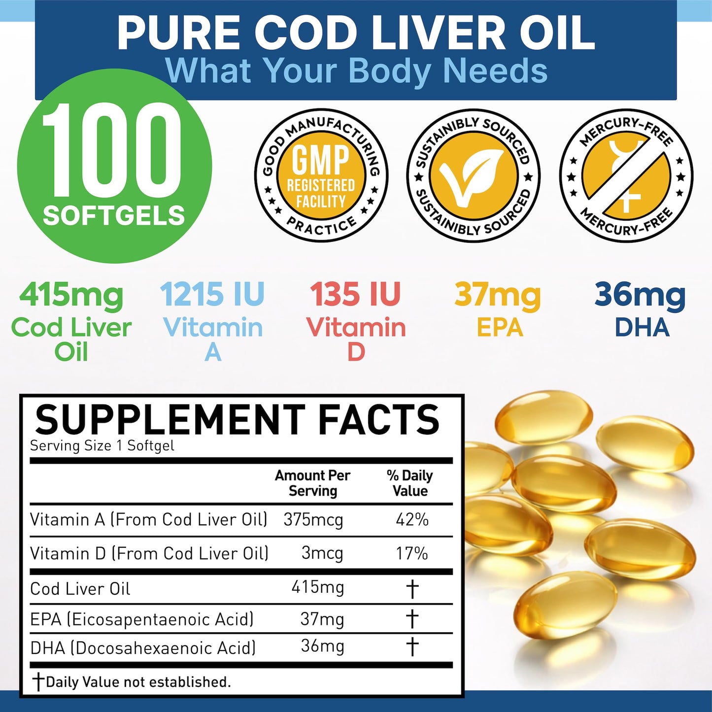 Dr. Martin's Nutrition Cod Liver Oil Capsule, 100 Count