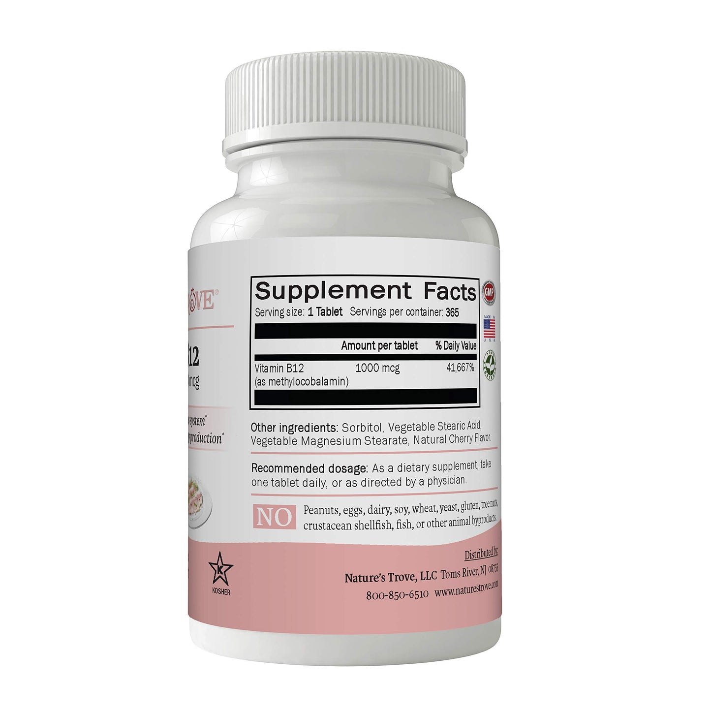 Nature's Trove Vitamin B12 Methylcobalamin 1000 mcg Tablet, 365 Count