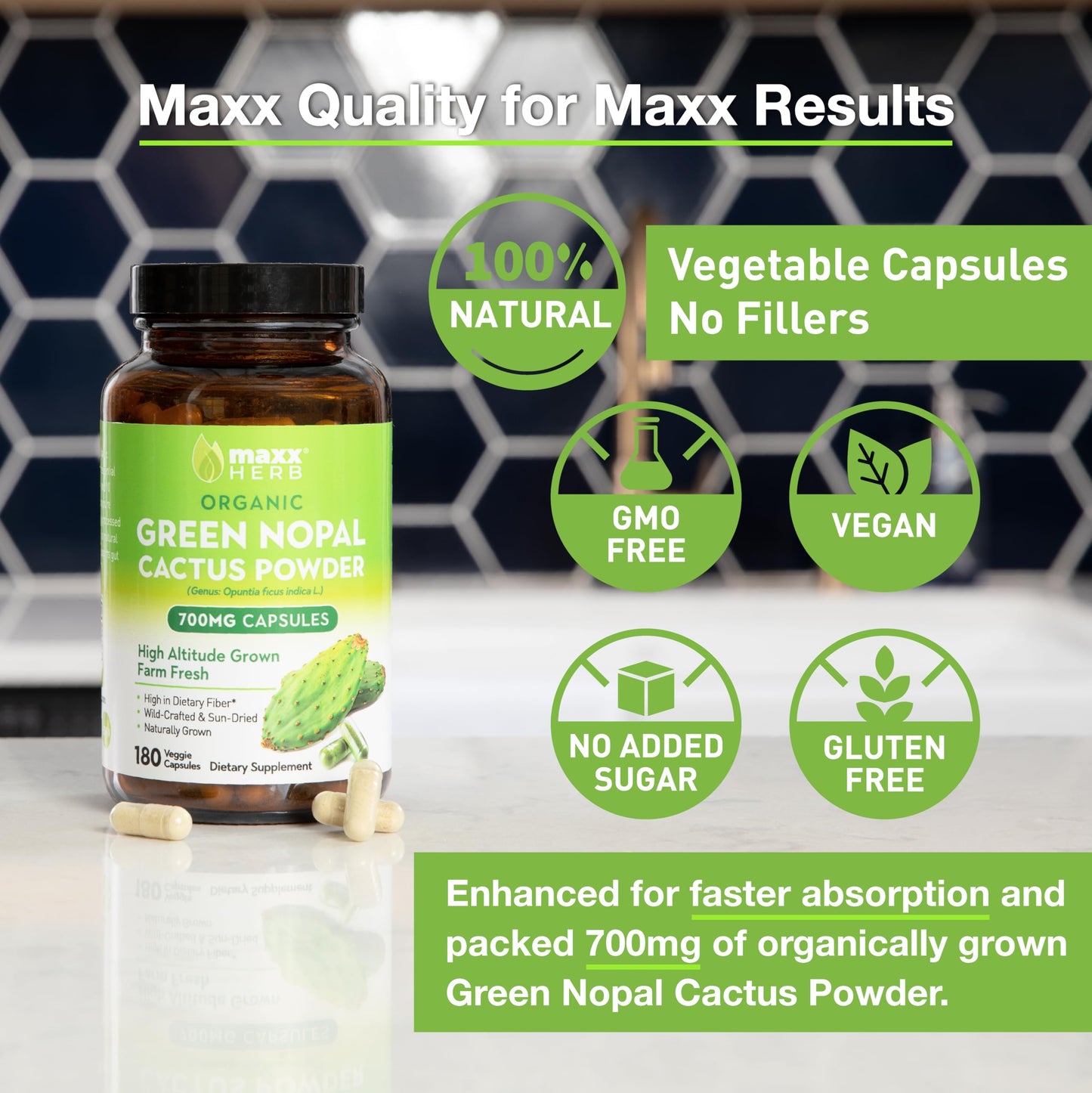 Maxx Herb Green Nopal Cactus Capsules, 180 Count