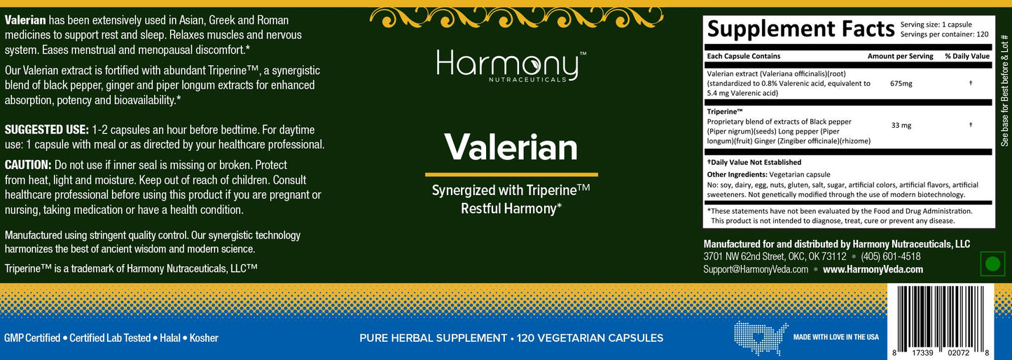 Harmony Nutraceuticals Valerian Capsules 120 Count