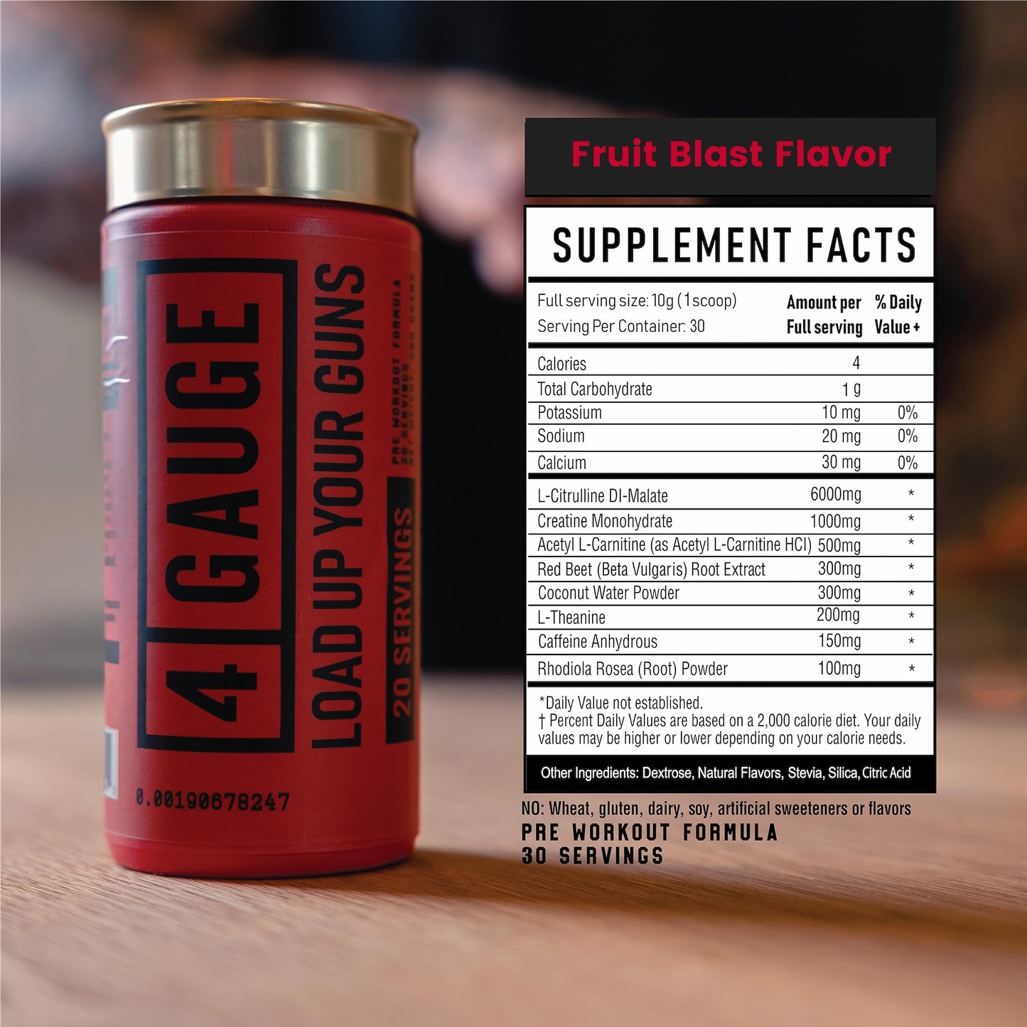 4 Gauge Fitness Explosive Preworkout Without The Jitters (Fruit Blast) Powder 10 Ounce
