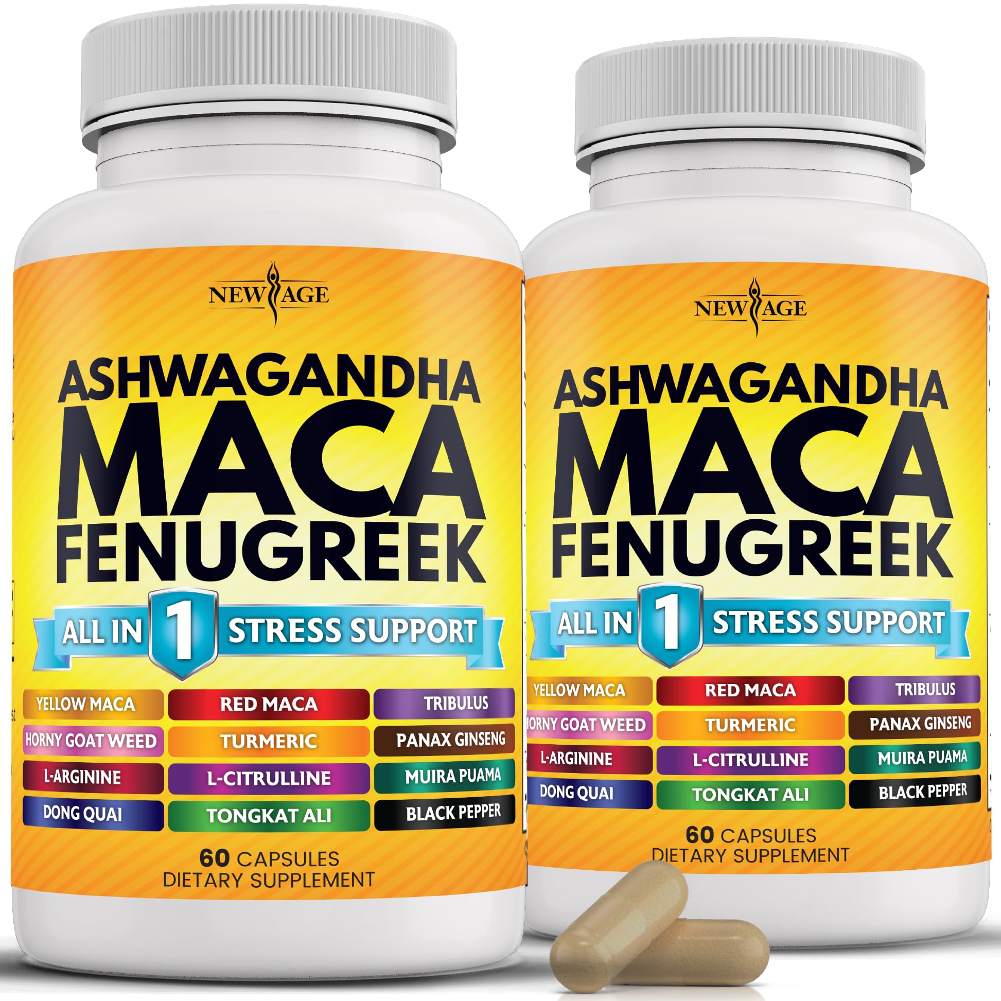 NEW AGE Ashwagandha Maca Root Fenugreek Tongkat Ali Ginseng Capsule 120