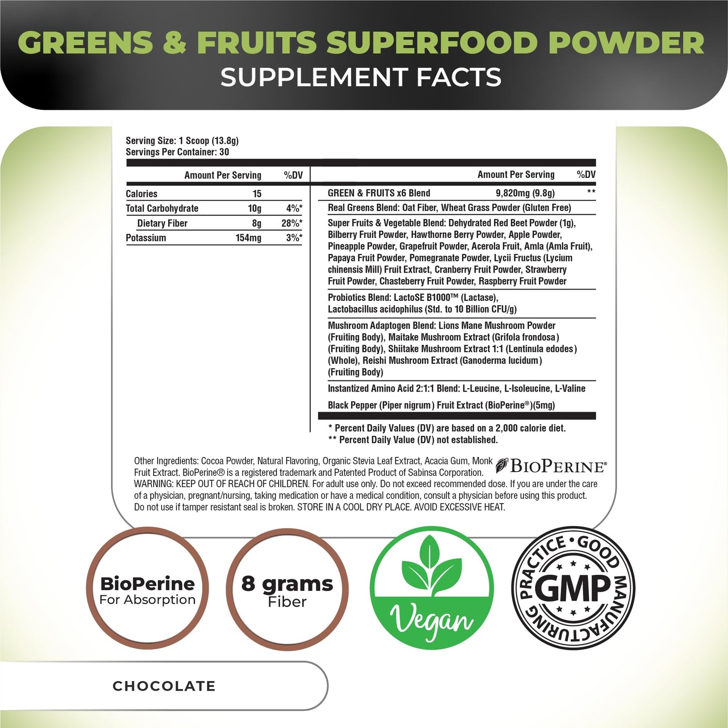 Nutrology Greens & Fruits Powder Chocolate 14.1 oz