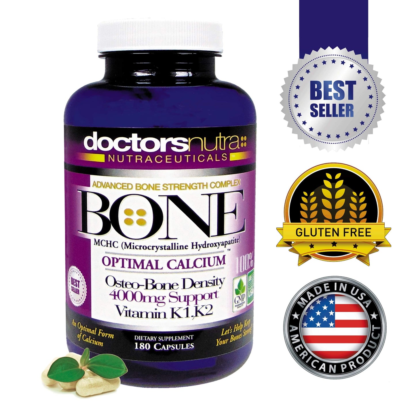 Doctors Nutra Nutraceuticals Calcium 1000 mg with 4000 mg MCHC Capsules, 180 Count