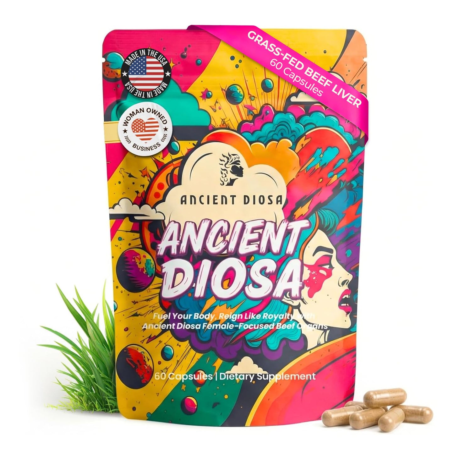 ANCIENT DIOSA Female-Focused Beef Organ Complex Supplement, 60 Capsules
