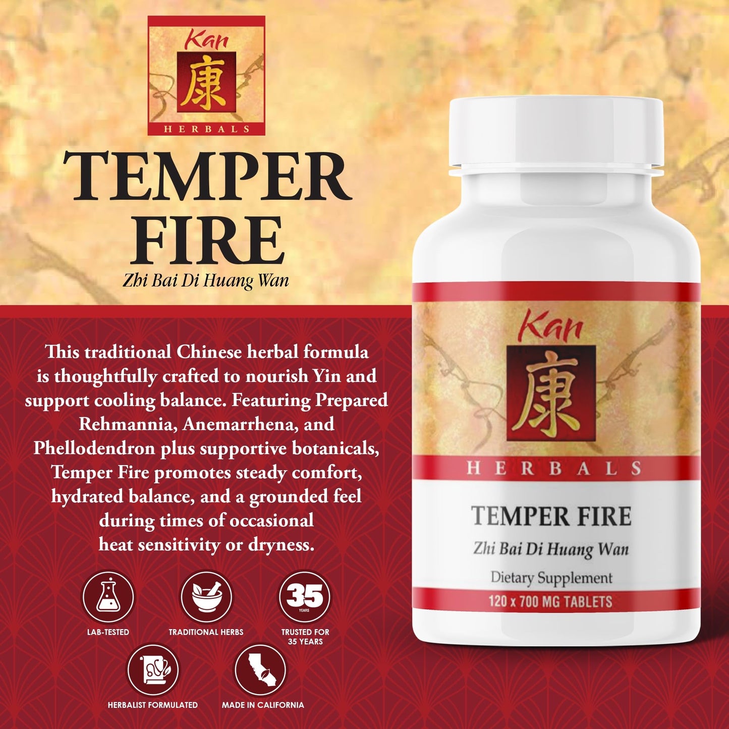 Kan Herb Temper Fire Traditional Herbal Formula 120 Tablets