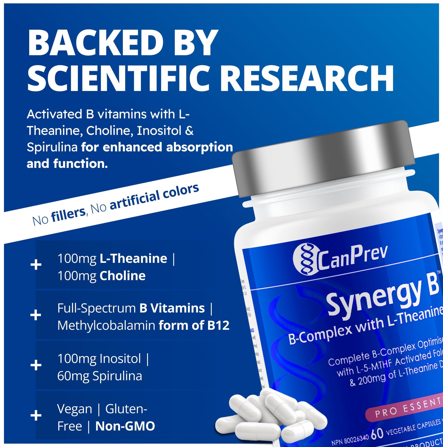 CanPrev Synergy B-Complex with L-Theanine Vegi Capsules 60 Count