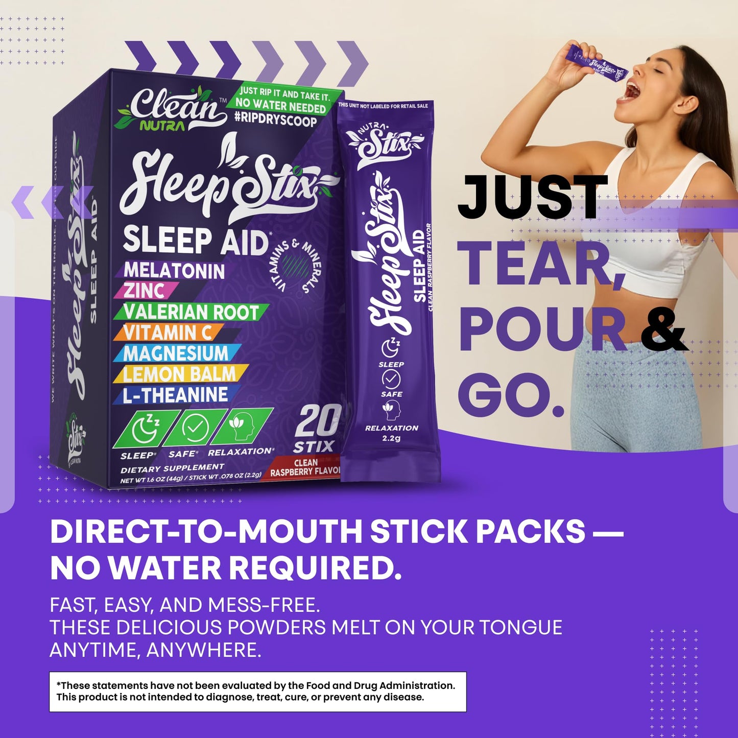 Clean Nutraceuticals Sleep Aid Powder with Melatonin, L-Theanine, GABA, Valerian Root, Magnesium, Zinc, Lemon Balm, 5-HTP, Vitamin B6, Myo-Inositol — 0.71 Ounce