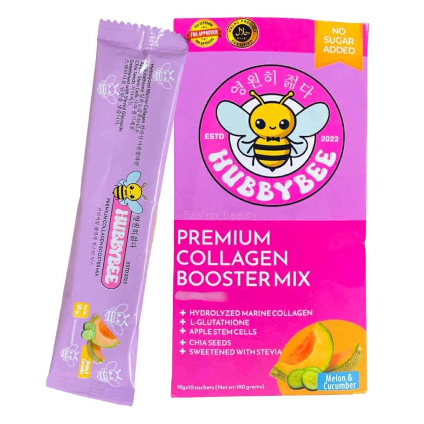 Generic HubbyBee Premium Collagen Booster Mix Korean Hydrolyzed Marine Collagen with L-Glutathione, Apple Stem Cells & Chia Seeds Powder 6.35 oz