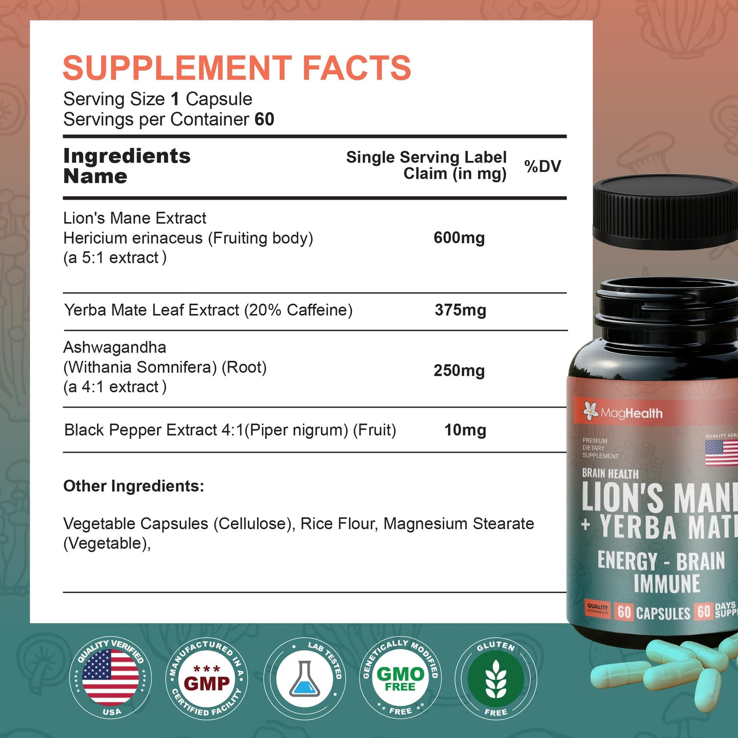 MagHealth Lion's Mane & Yerba Mate Capsules 60 Count