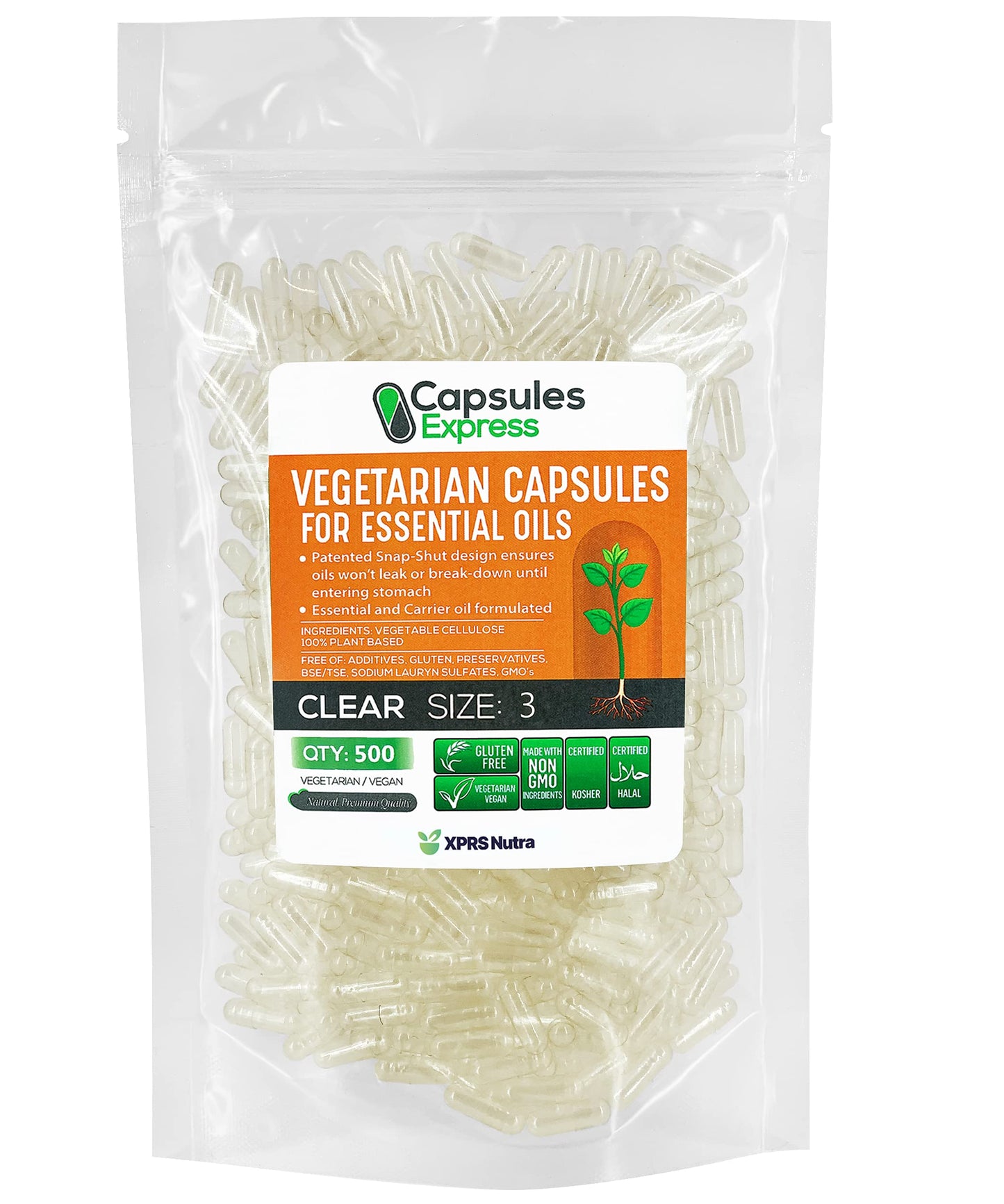 XPRS Nutra Empty Vegan Capsules Size 3, 500 Count