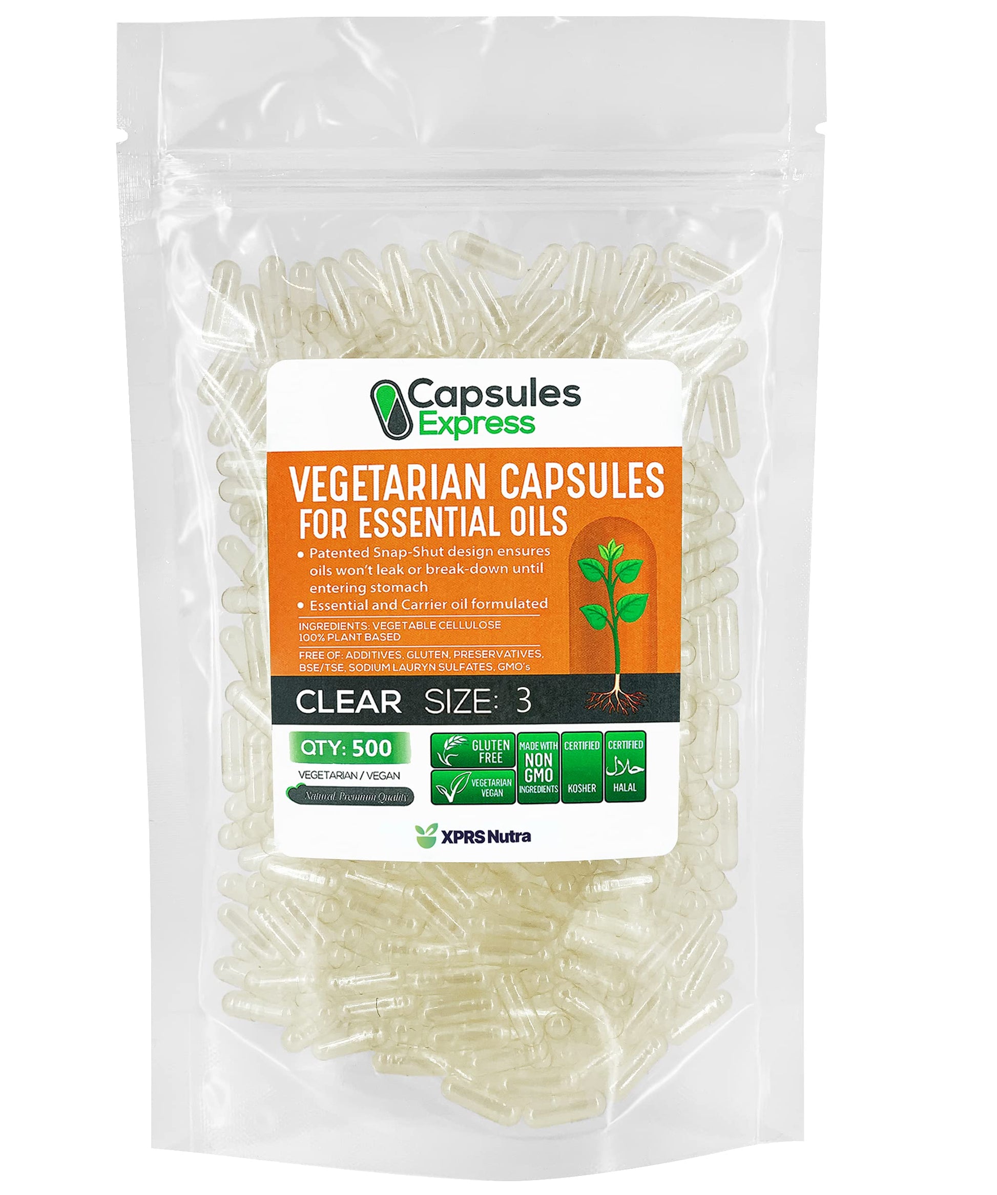 XPRS Nutra Empty Vegan Capsules Size 3, 500 Count