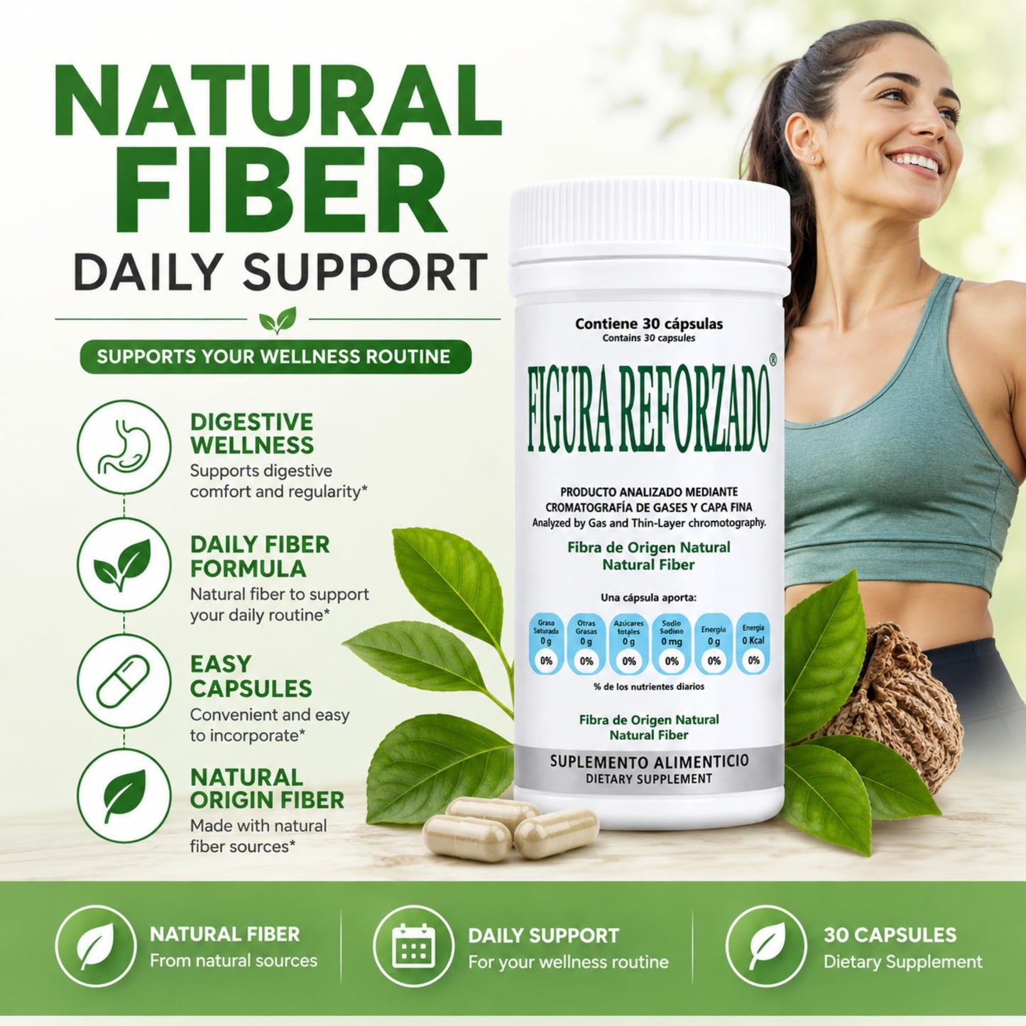 Tu Salud Plus Figura Reforzado Natural Fiber Capsules Supplement, 30 Count