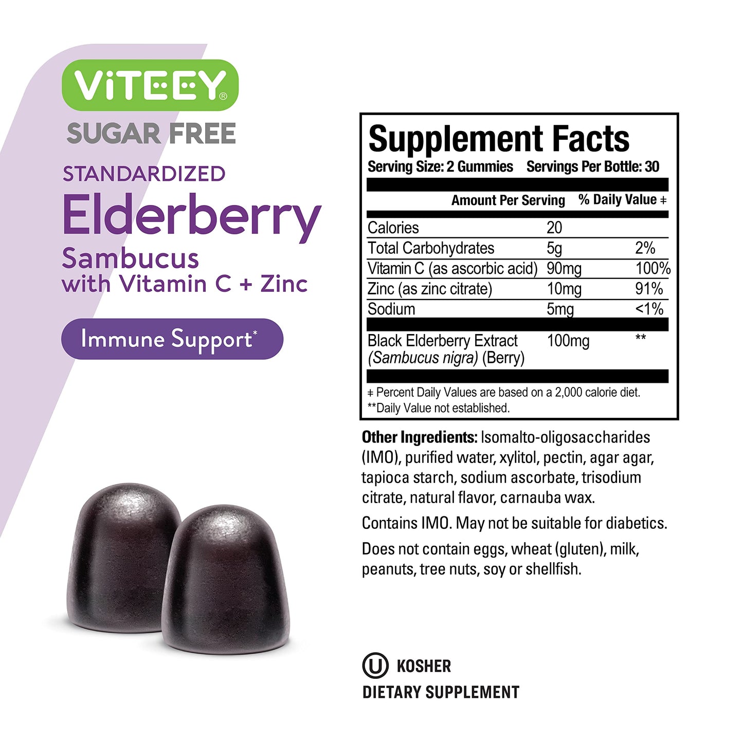 Viteey Sambucus Elderberry Gummies with Zinc & Vitamin C for Adults & Teens, 120 Gummies