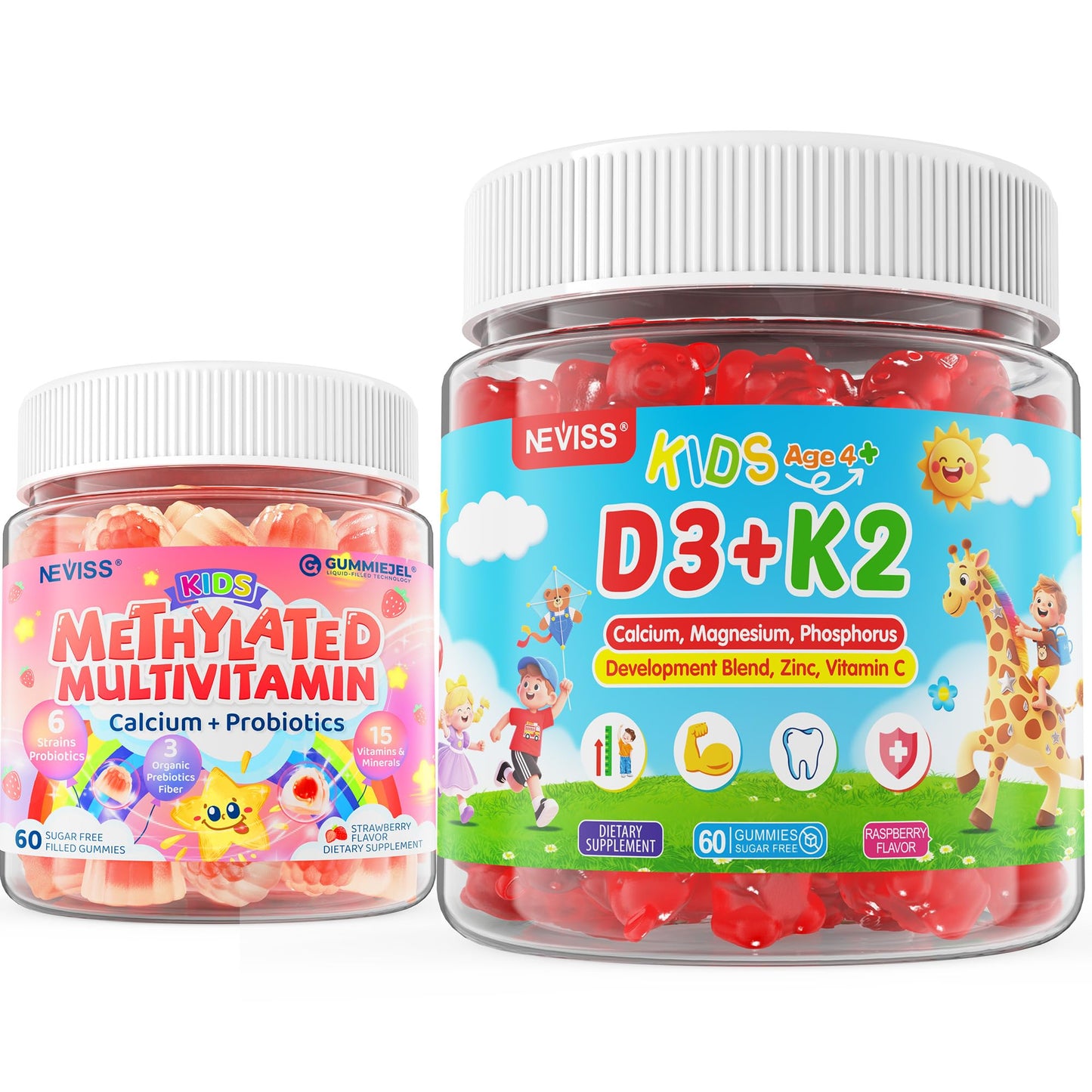 NEVISS Kids Vitamin D3 K2 Gummies & Kids Multivitamin Gummies, 180 Gummies