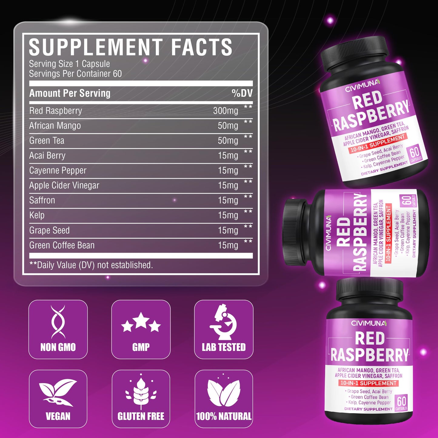 CIVIMUNA Red Raspberry Capsules, 120 Capsules