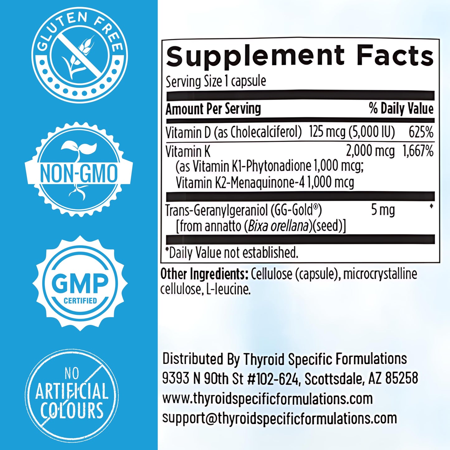 Thyroid Specific Formulations D3/K2 Vitamin Complex with GG, 60 Capsules