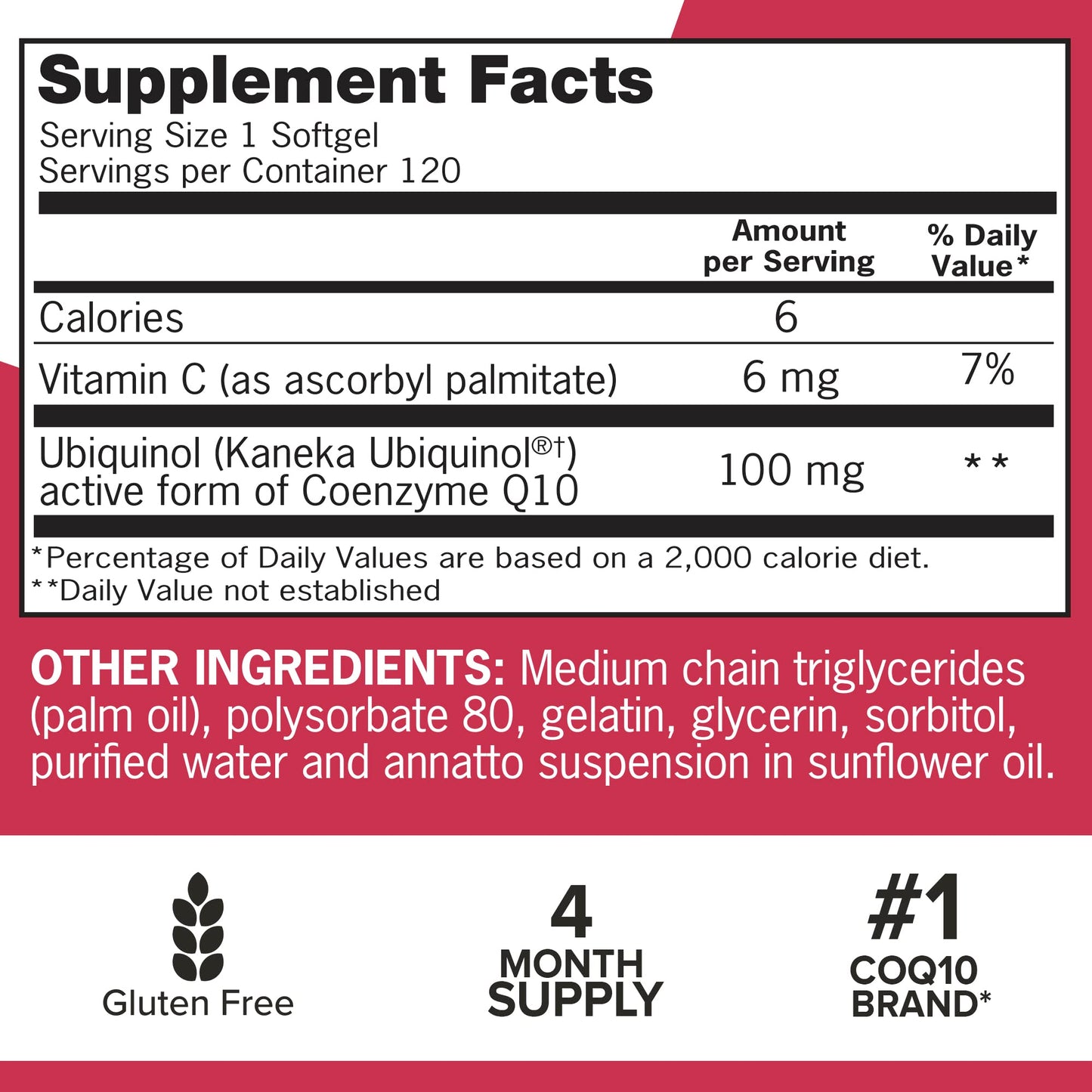 Qunol Mega Ubiquinol CoQ10 100mg Softgels 120 Count