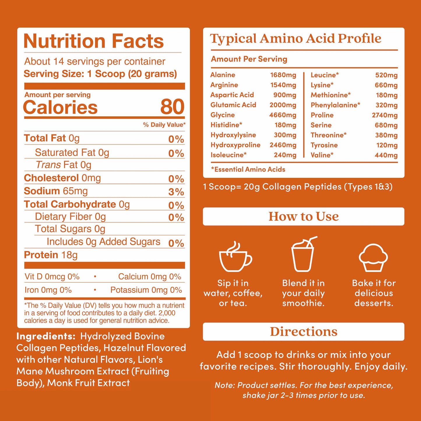 Further Food Hazelnut Collagen Peptides Powder with Lion’s Mane Mushroom, Grass-Fed Hydrolyzed Type 1 & 3 Protein, Gut Health + Joint, Hair, Skin, Nails, Paleo Keto Sugar-Free, 9.88 oz