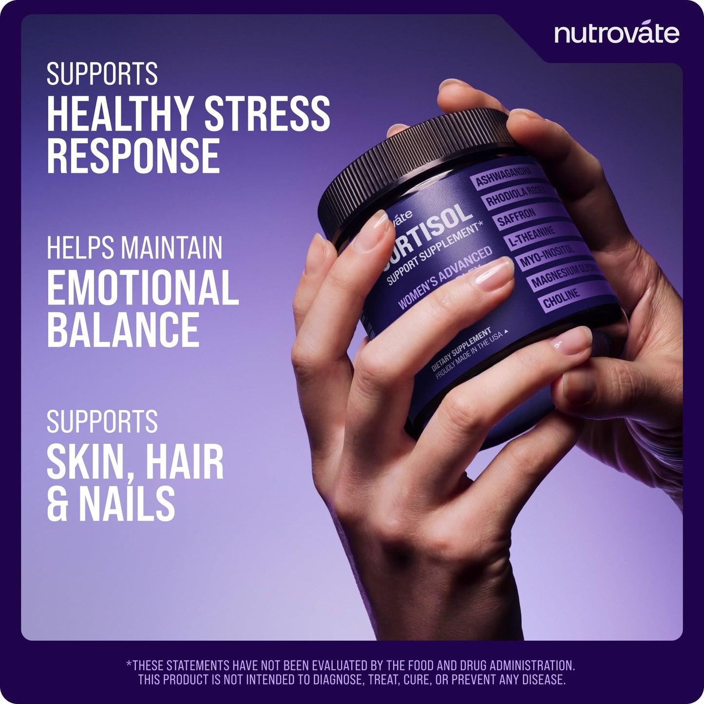 NutroVate Cortisol Support for Women [16-Plex] with Rhodiola Rosea, Ashwagandha, L-Theanine, Magnesium Glycinate Capsule 60 Count