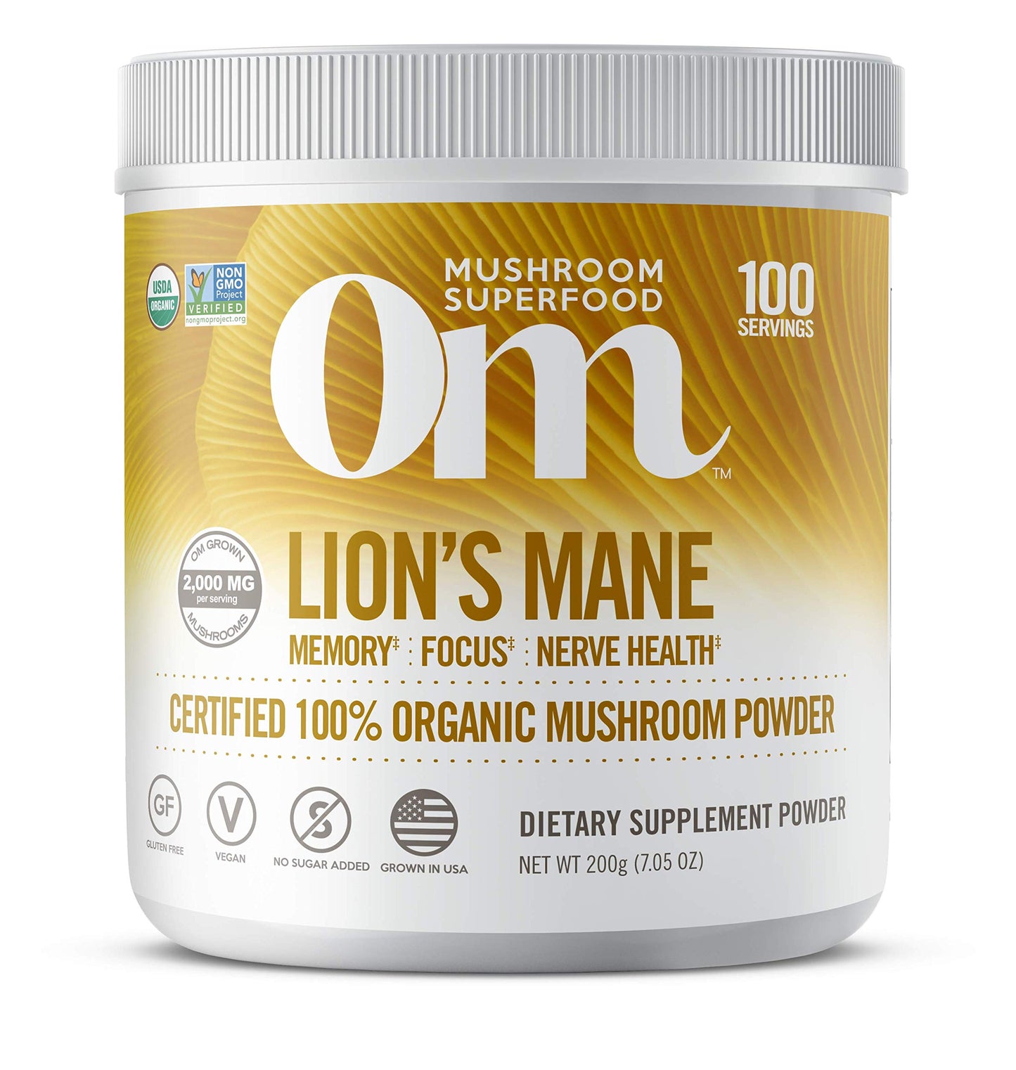 OM MUSHROOM SUPERFOOD Organic Mushroom Nutrition Lion's Mane Powder 7.05 Ounce