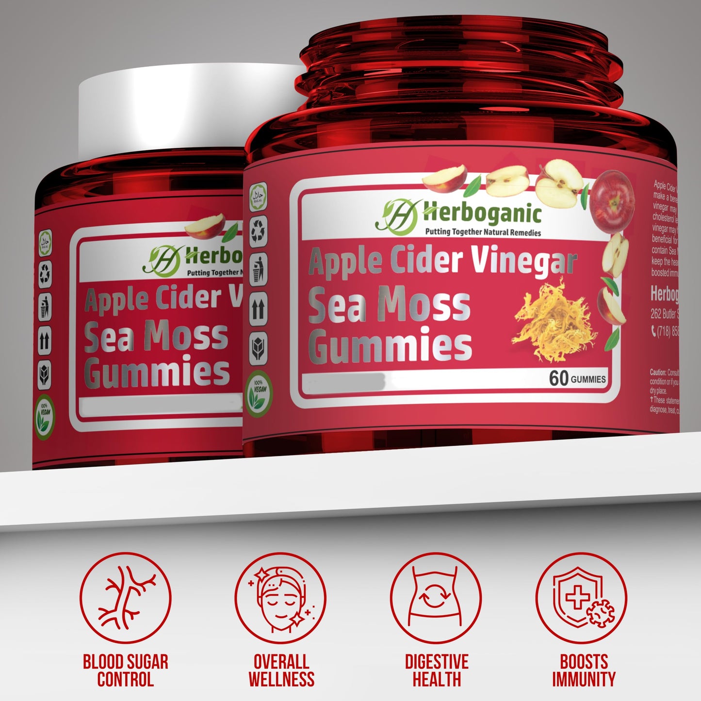 HERBOGANIC Apple Cider Gummies, 60 Gummies