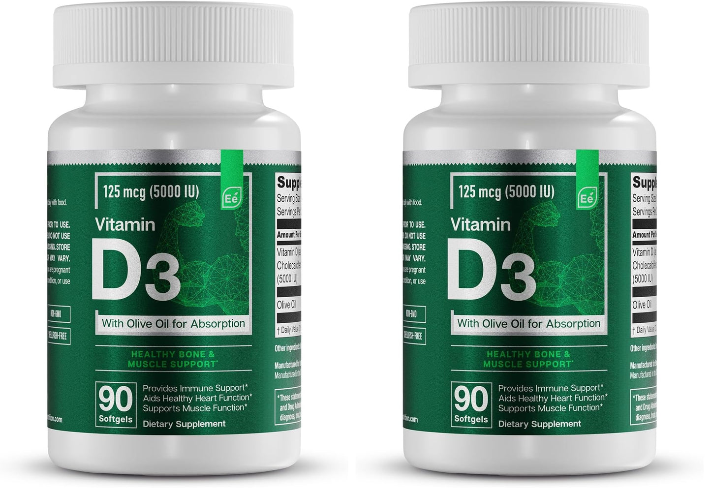 Essential Elements Vitamin D3 5000 IU Softgels with Olive Oil, 180 Softgels