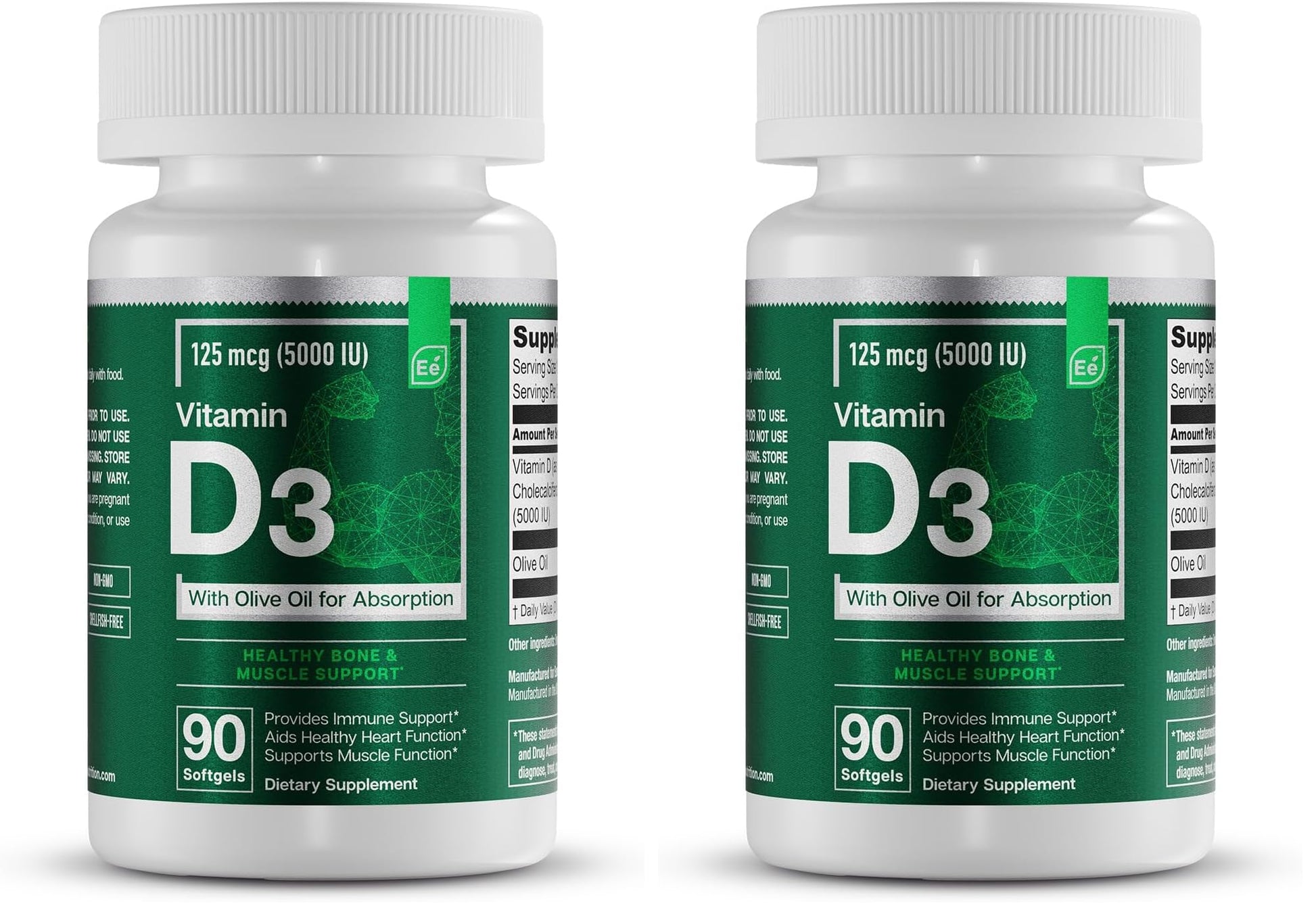 Essential Elements Vitamin D3 5000 IU Softgels with Olive Oil, 180 Softgels