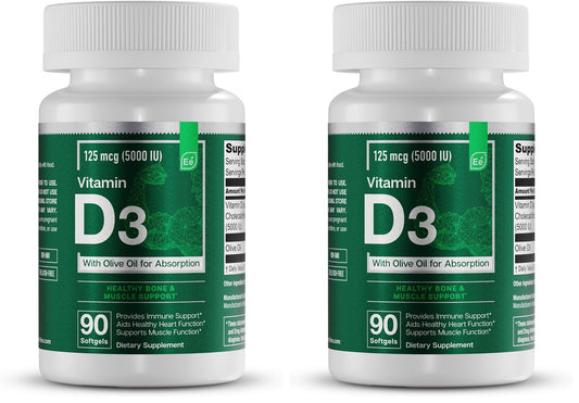 Essential Elements Vitamin D3 5000 IU Softgels with Olive Oil, 180 Softgels
