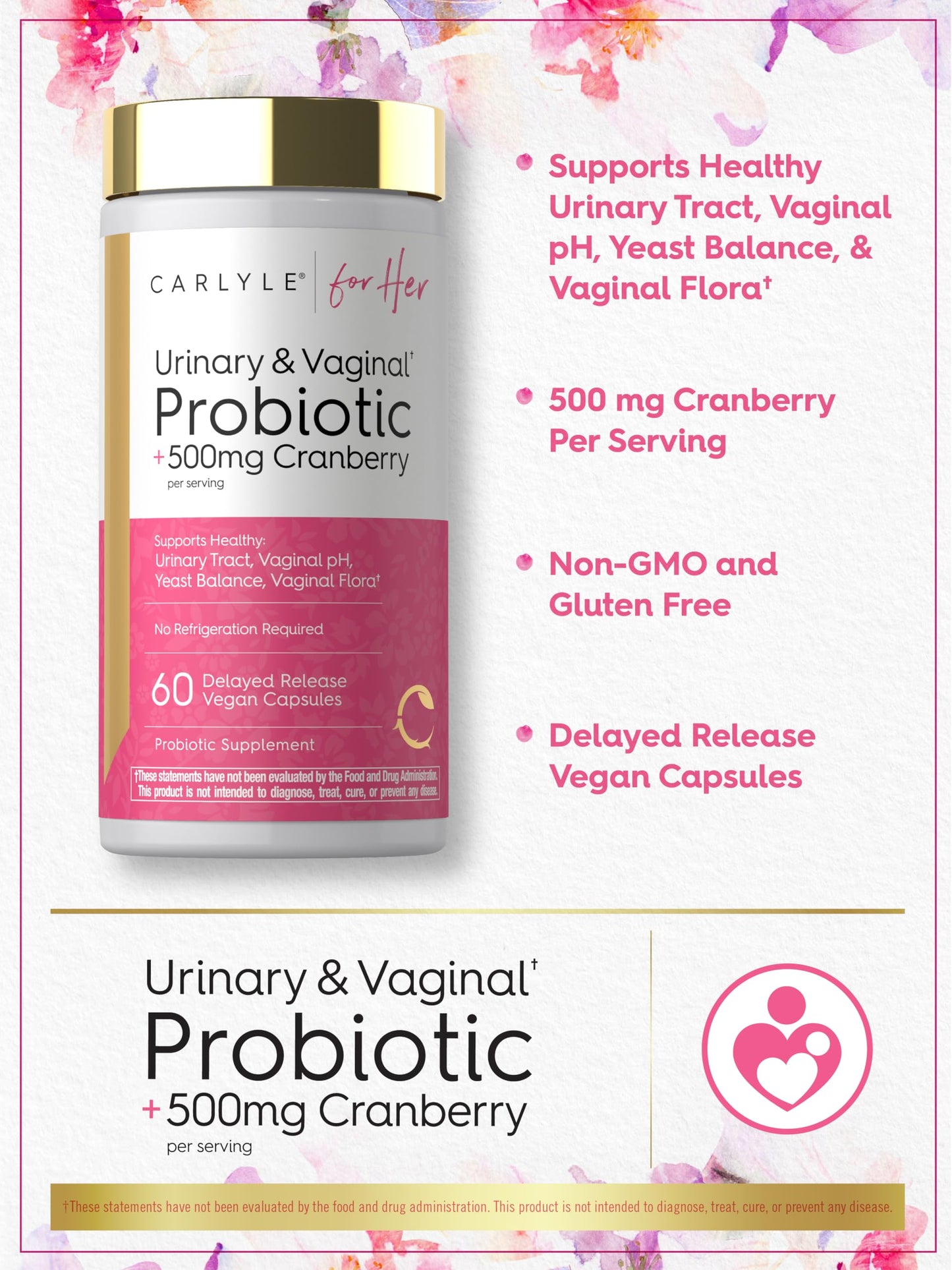Carlyle Urinary and Vaginal Probiotic for Women Capsules, 60 Count