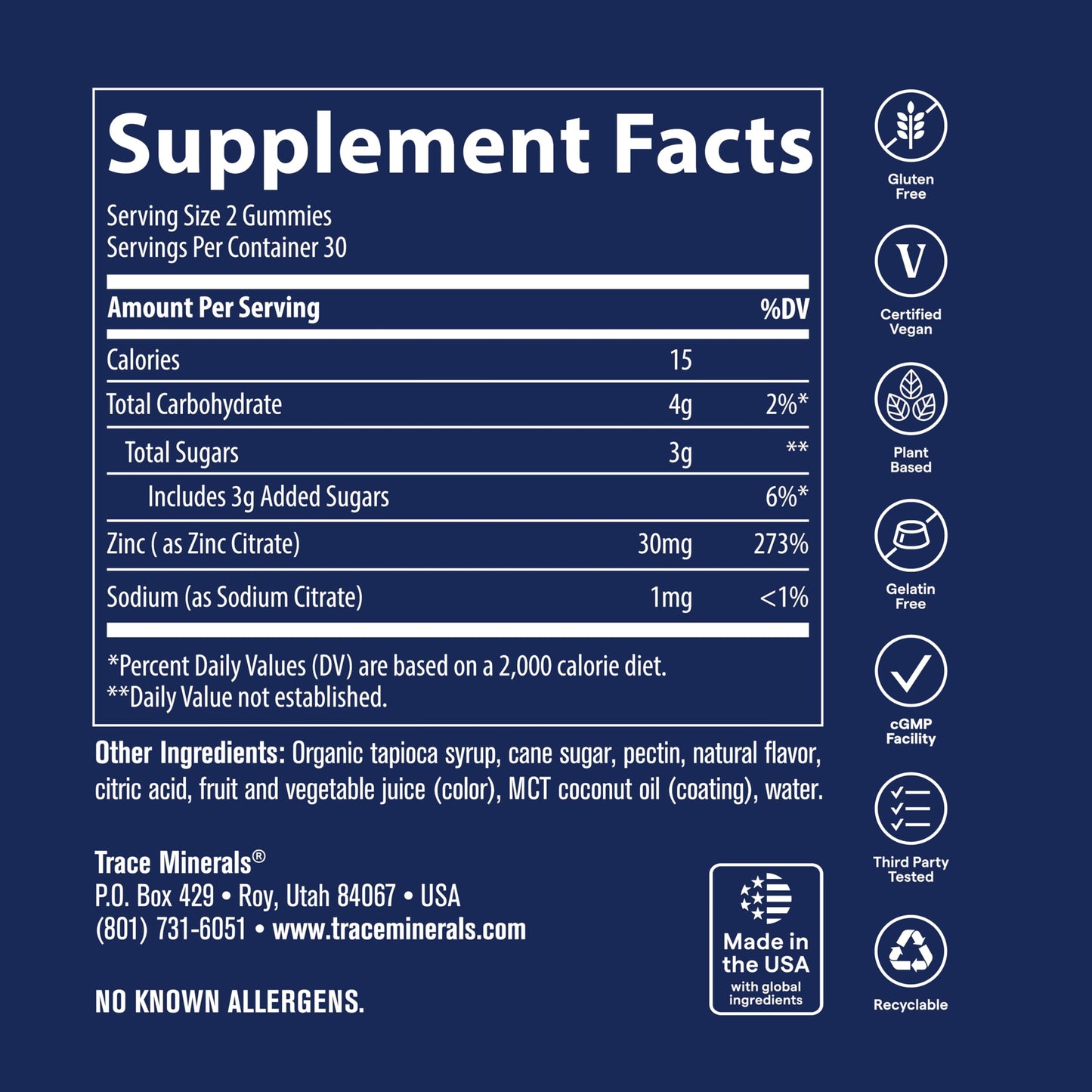 Trace Minerals Zinc Chewable Gummies Gummy, 60 Count