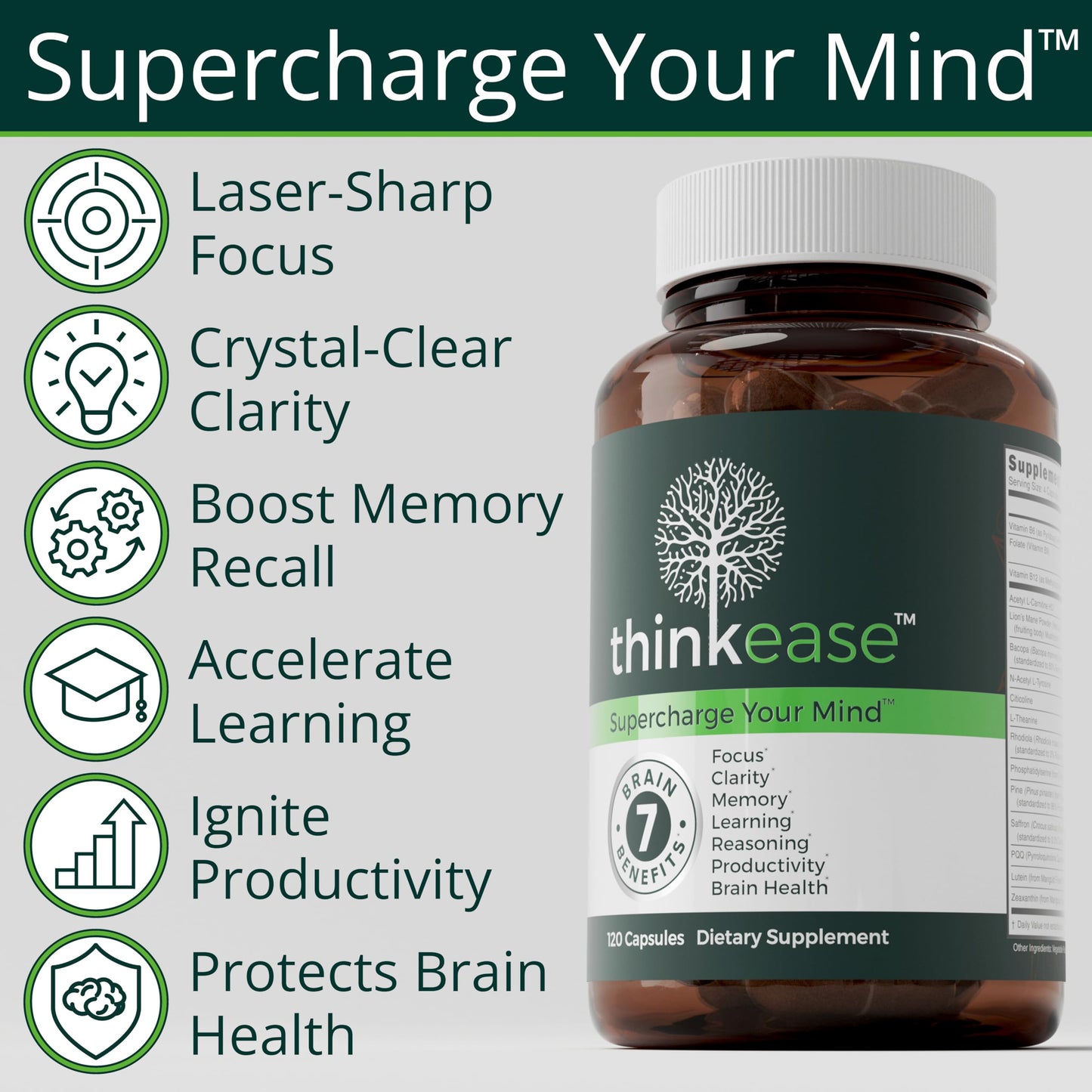 ThinkEase Brain Supplement Capsules, 120 Capsules