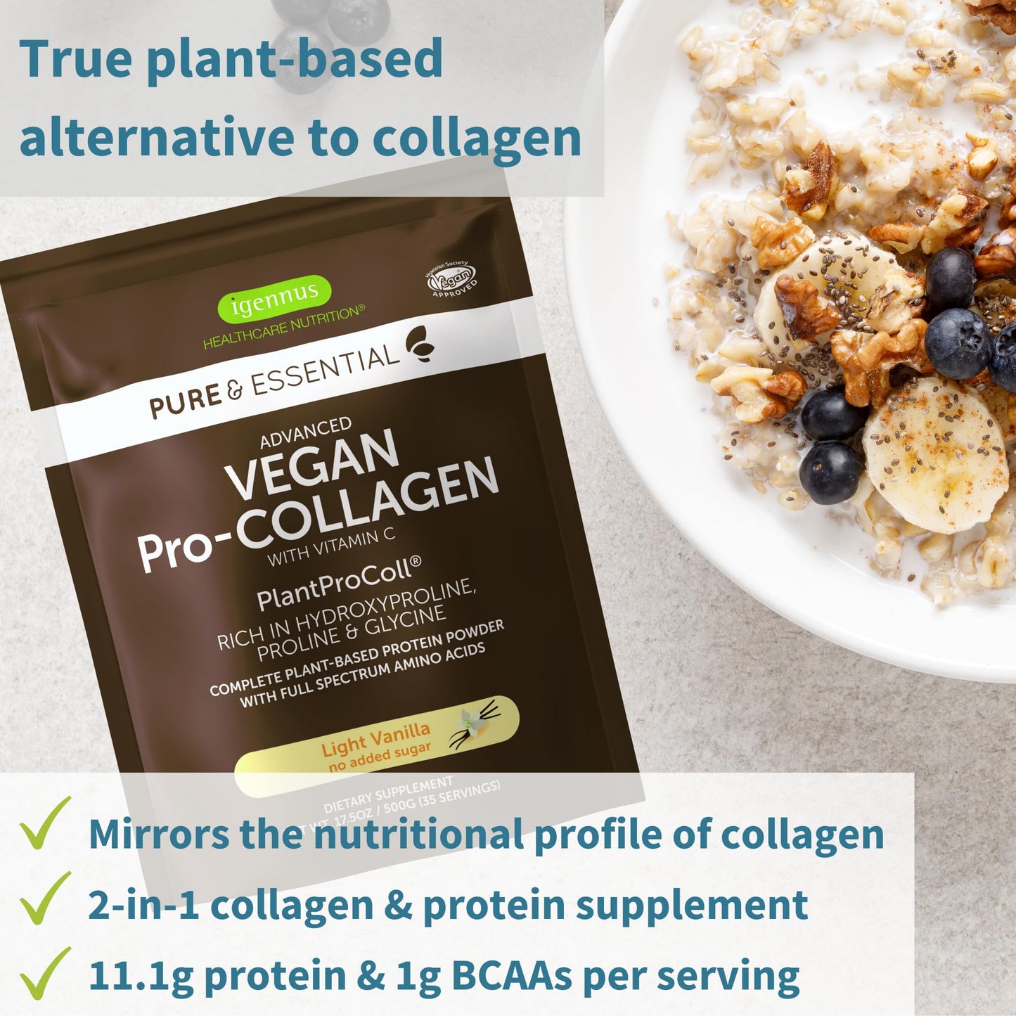 Igennus Healthcare Nutrition Vegan Vanilla Collagen Protein Powder + Astaxanthin Complex, 2-Pack