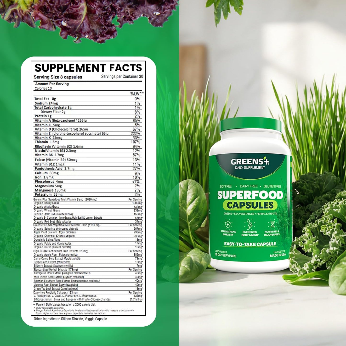 Greens+ Organic Superfood Capsules, 240 Count