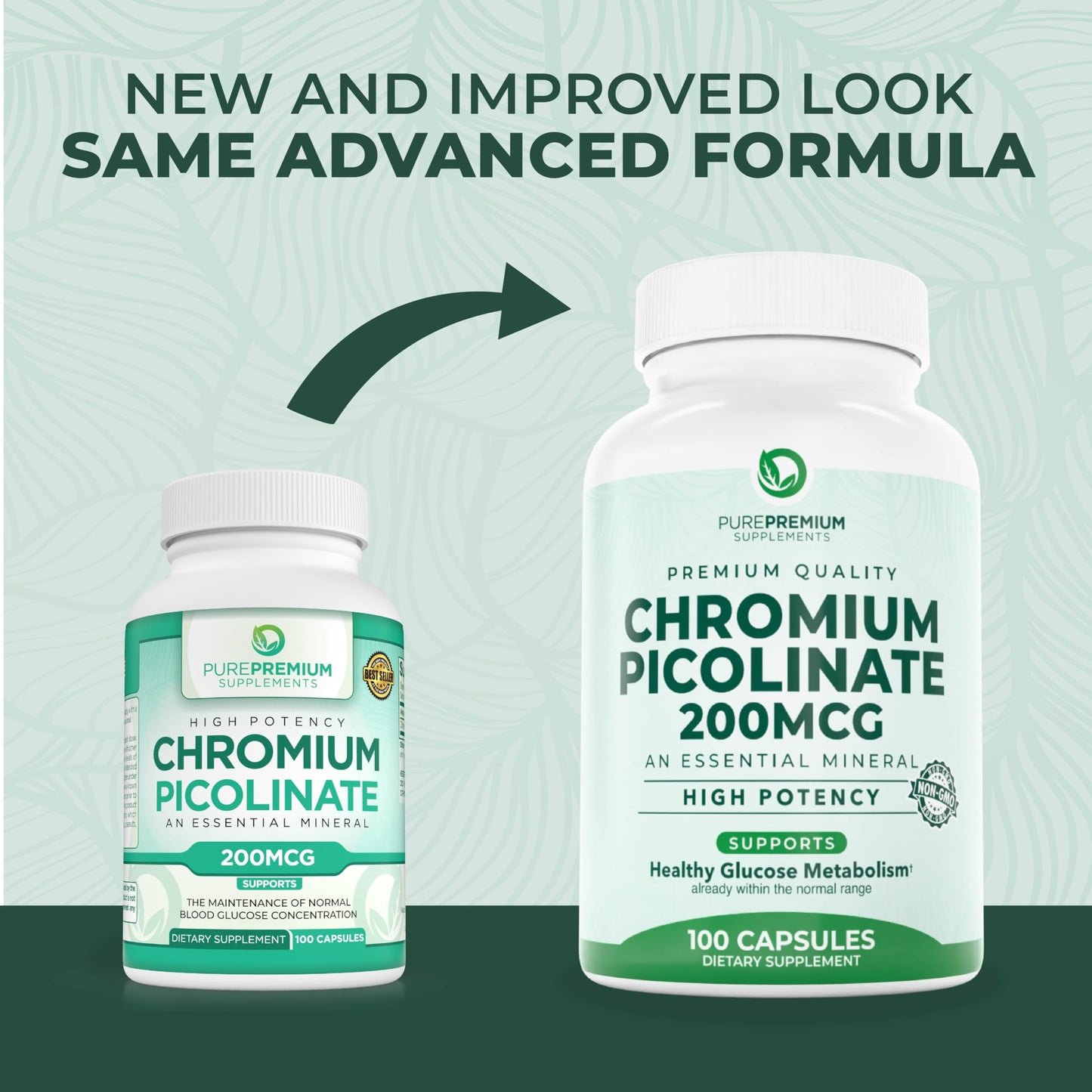 PurePremium Supplements Chromium Picolinate 200mcg Capsules, 100 Count