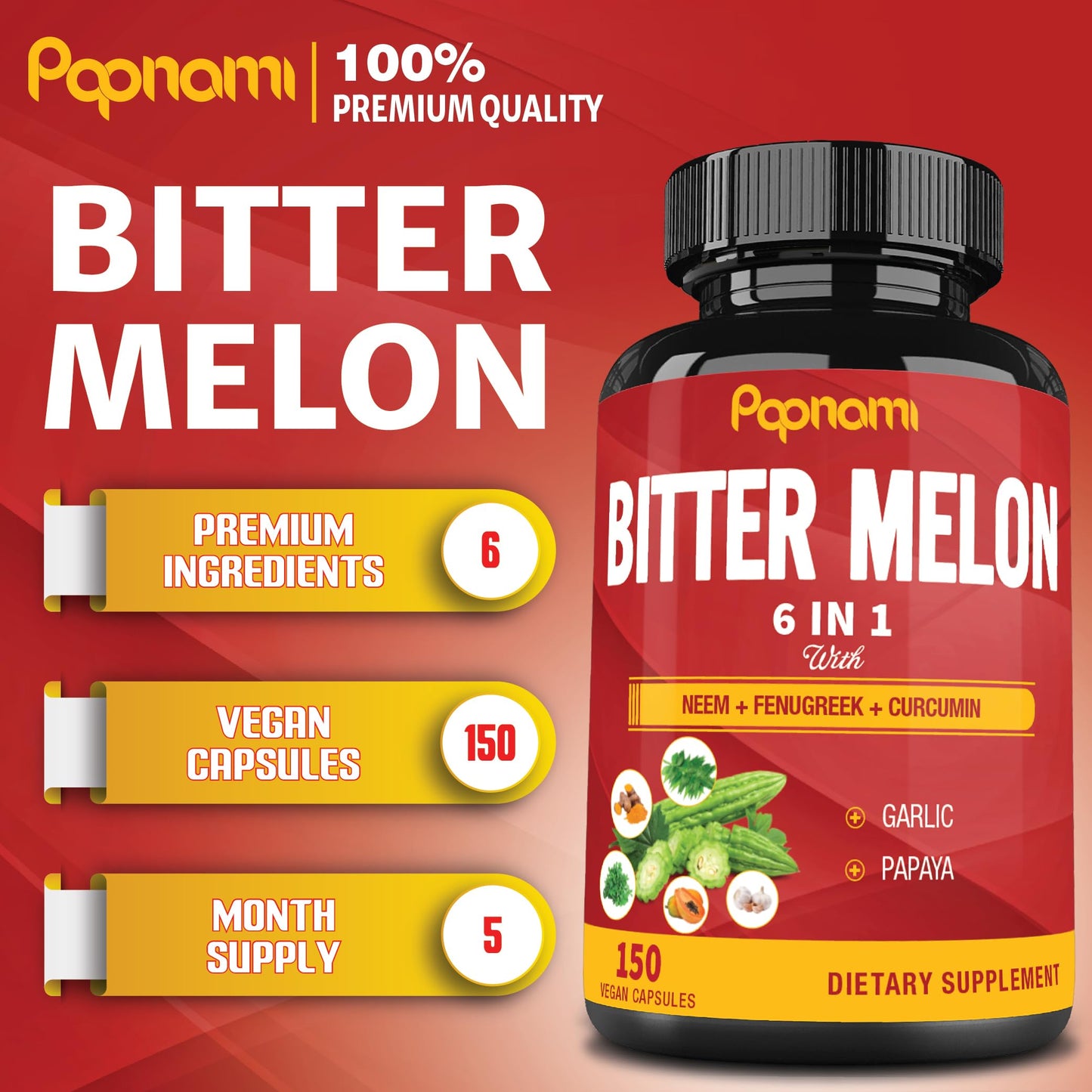 Papnami Organic Bitter Melon Extract Capsules, 150 Count