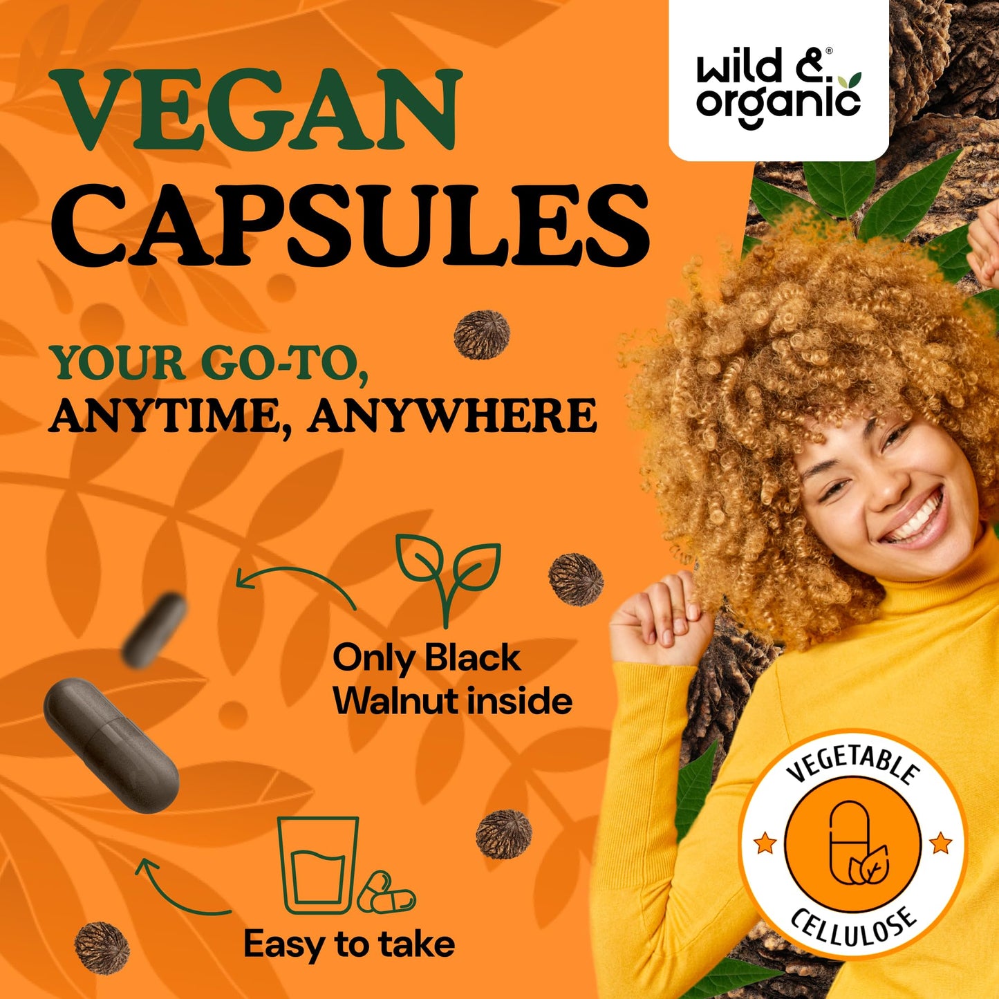 Wild & Organic Black Walnut Hull 900 mg, 180 Capsules