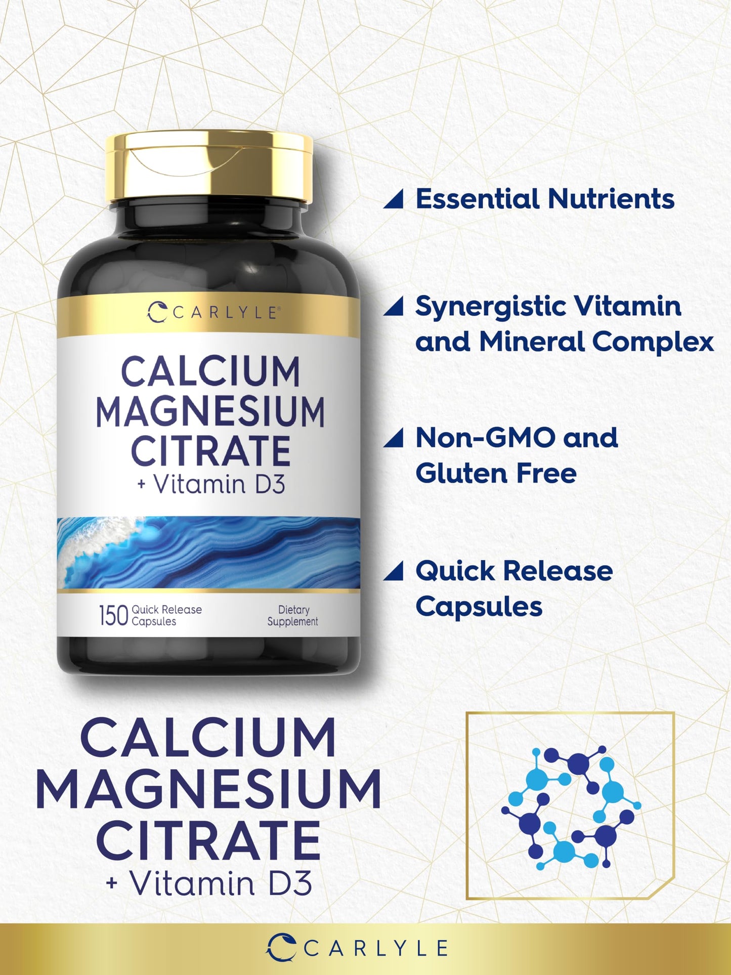 Carlyle Calcium Magnesium Citrate with Vitamin D3 Capsule, 150 Capsules