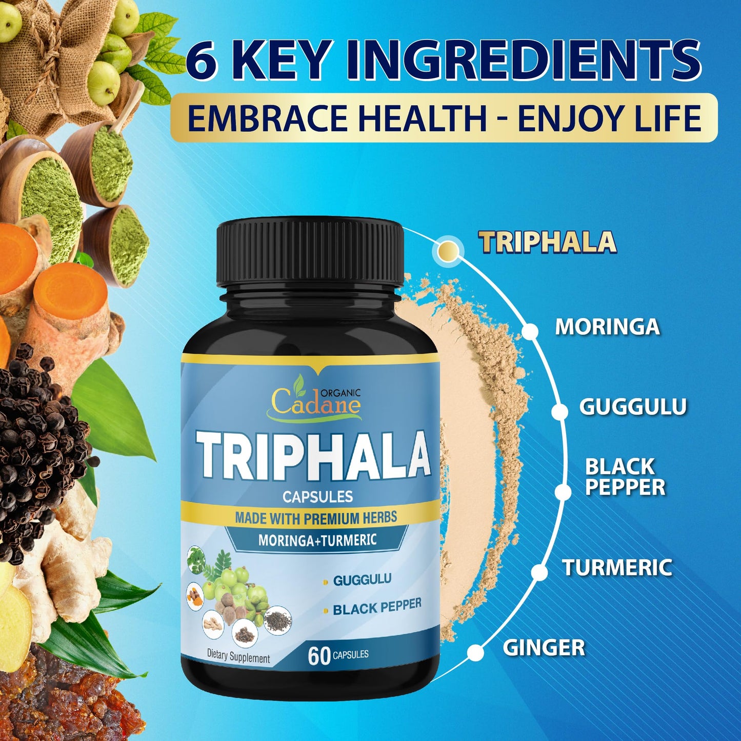 Organic Cadane Triphala Extract Capsules, 60 Count