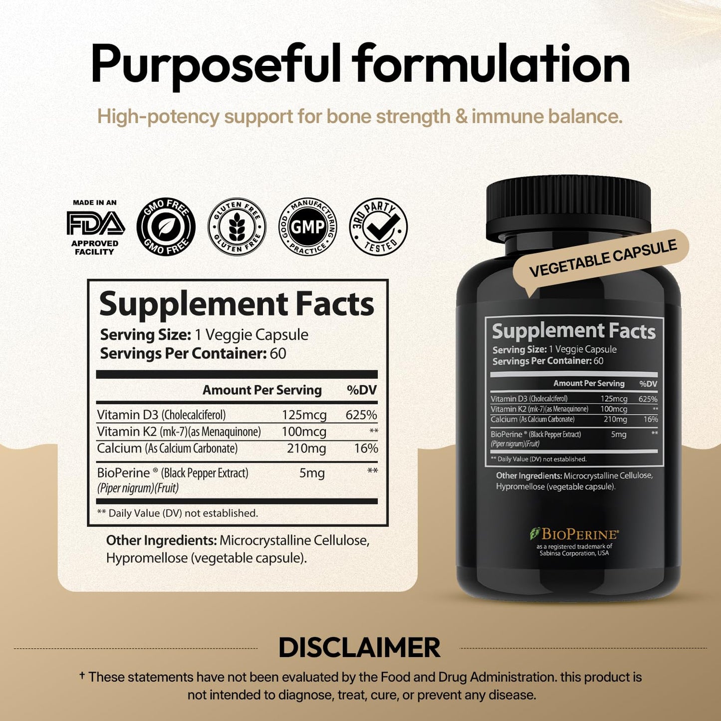 CoreStrength Health LLC Vitamin D3 5000 IU with Vitamin K2 MK7 Capsule, 60 Capsules