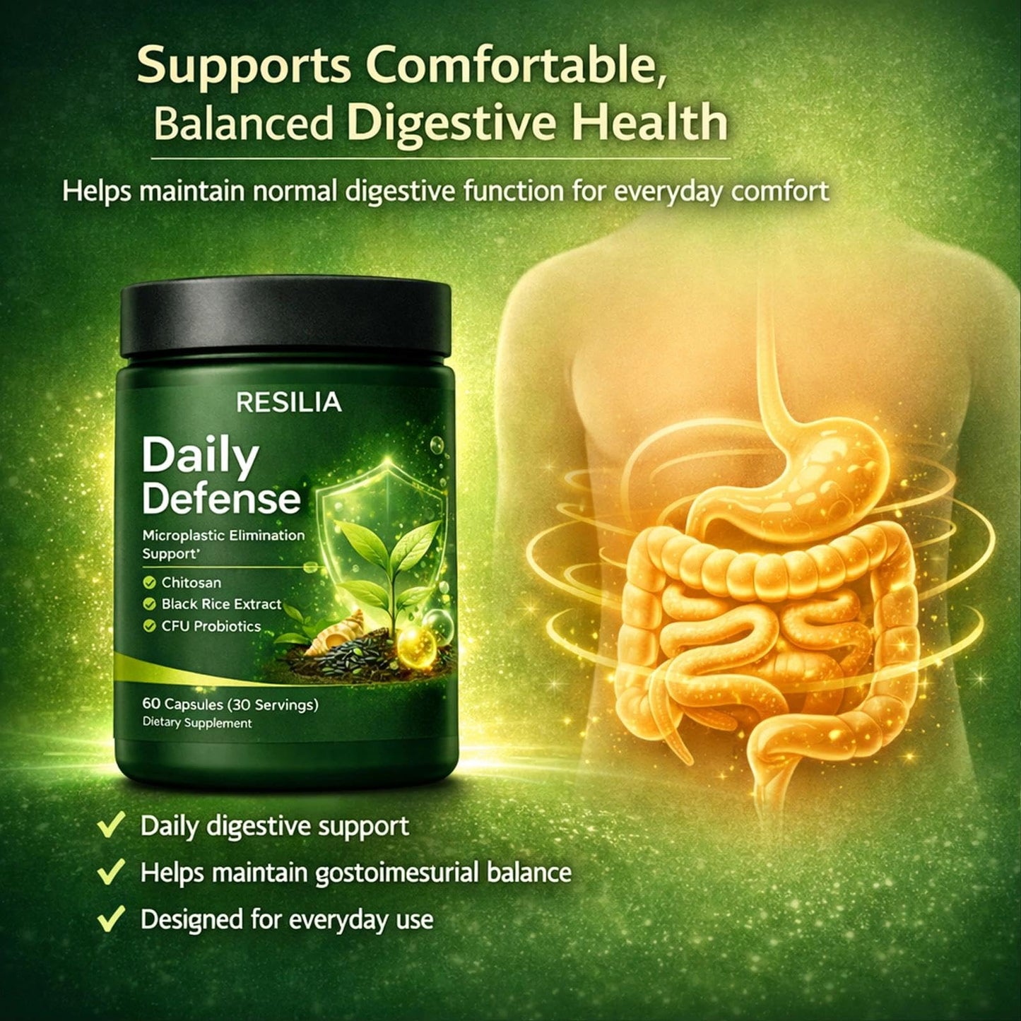 Golden Dunes Resilia Daily Defense Supplement for Gut & Cellular Support Capsules, 60 Count