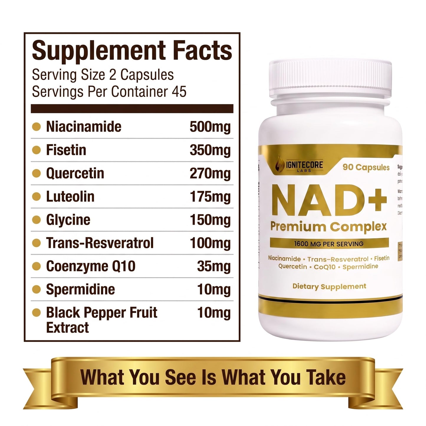 IgniteCore Labs NAD+ Premium Complex 1600mg 90 Capsules