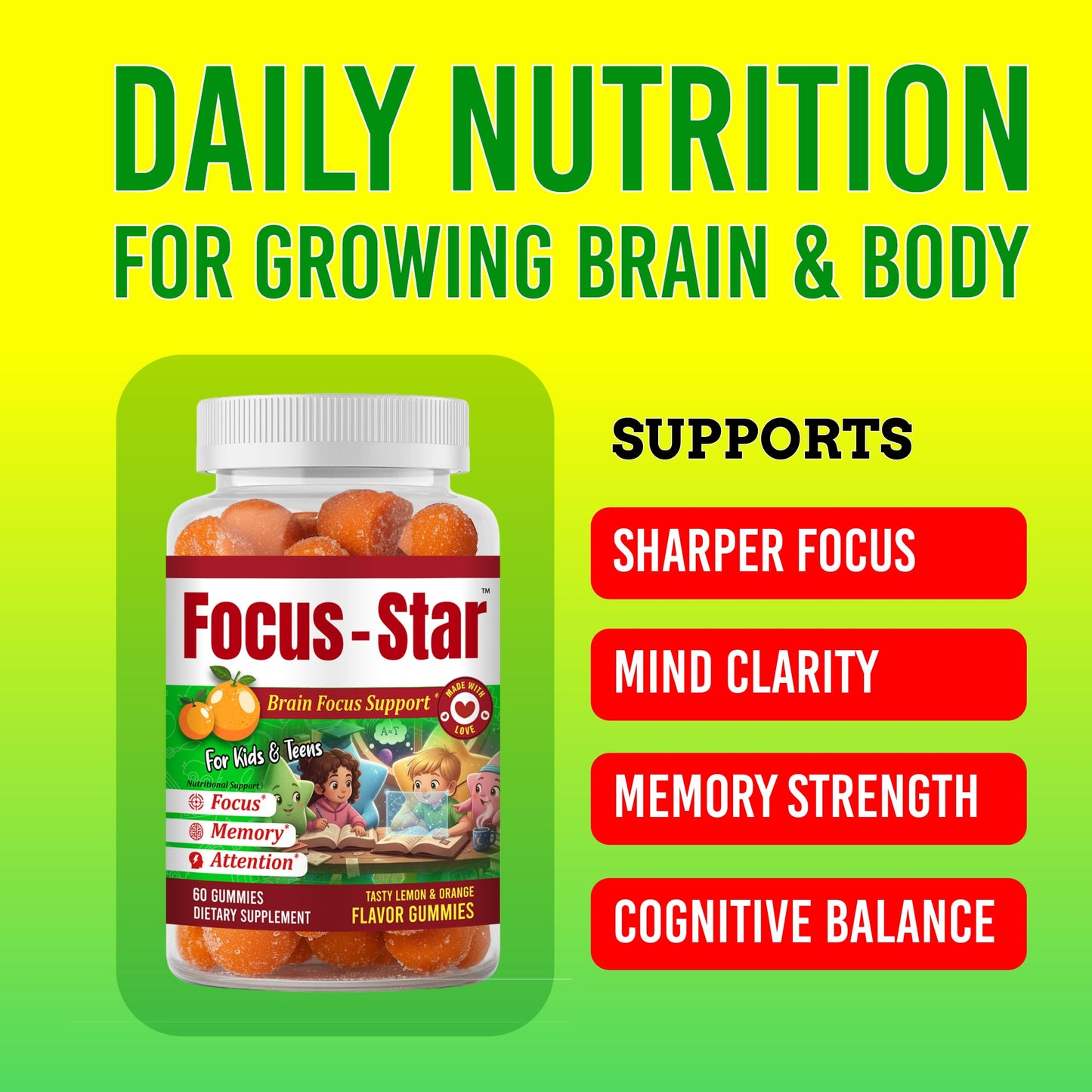 Generic Focus Star Kids Focus Gummies Omega-3 DHA Gummies for Kids, 60 Count