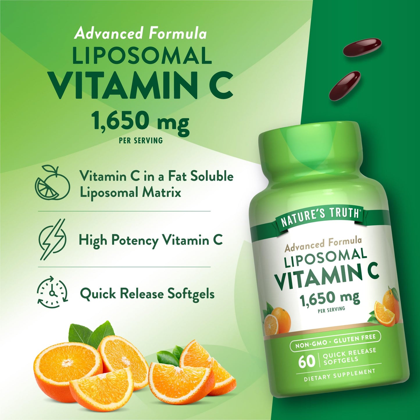 Nature's Truth Liposomal Vitamin C 1650mg Softgels 60 Count