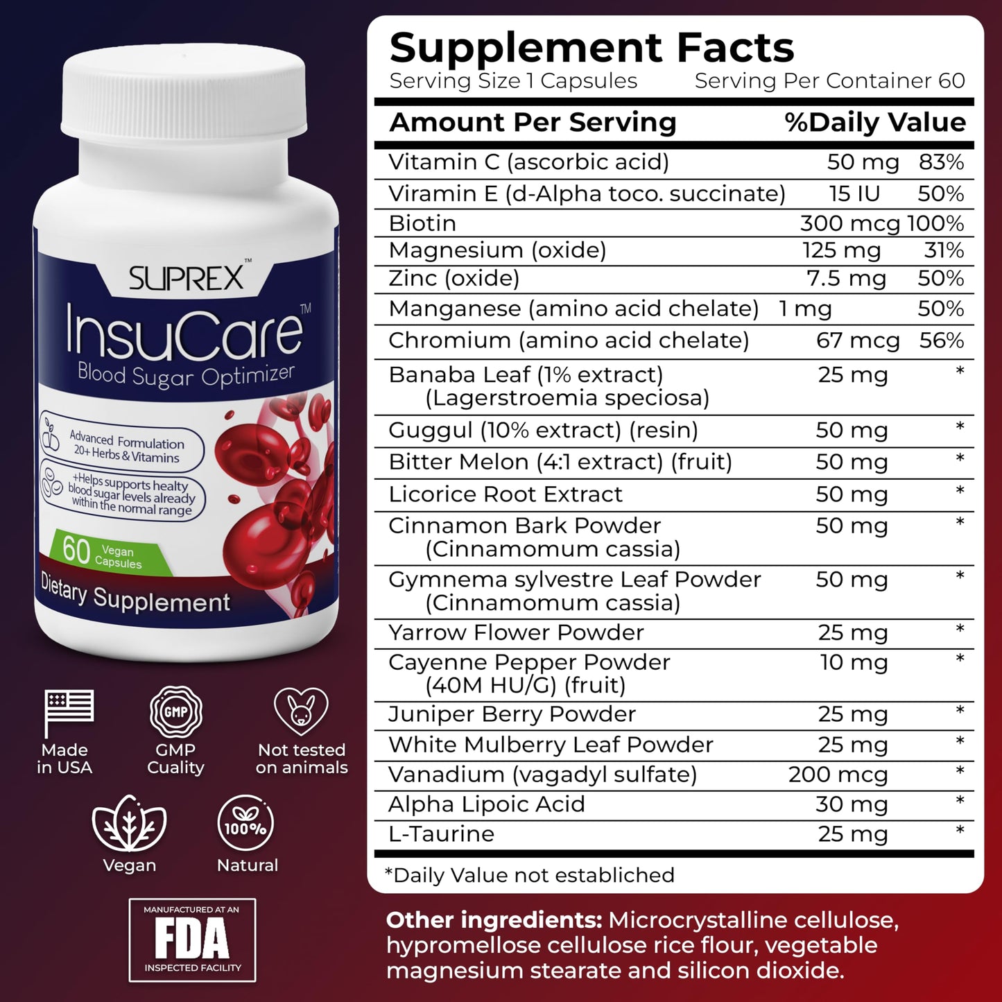 suprex InsuCare Plant-Based Formula with Cinnamon & Gymnema Sylvestre Capsules, 60 Count