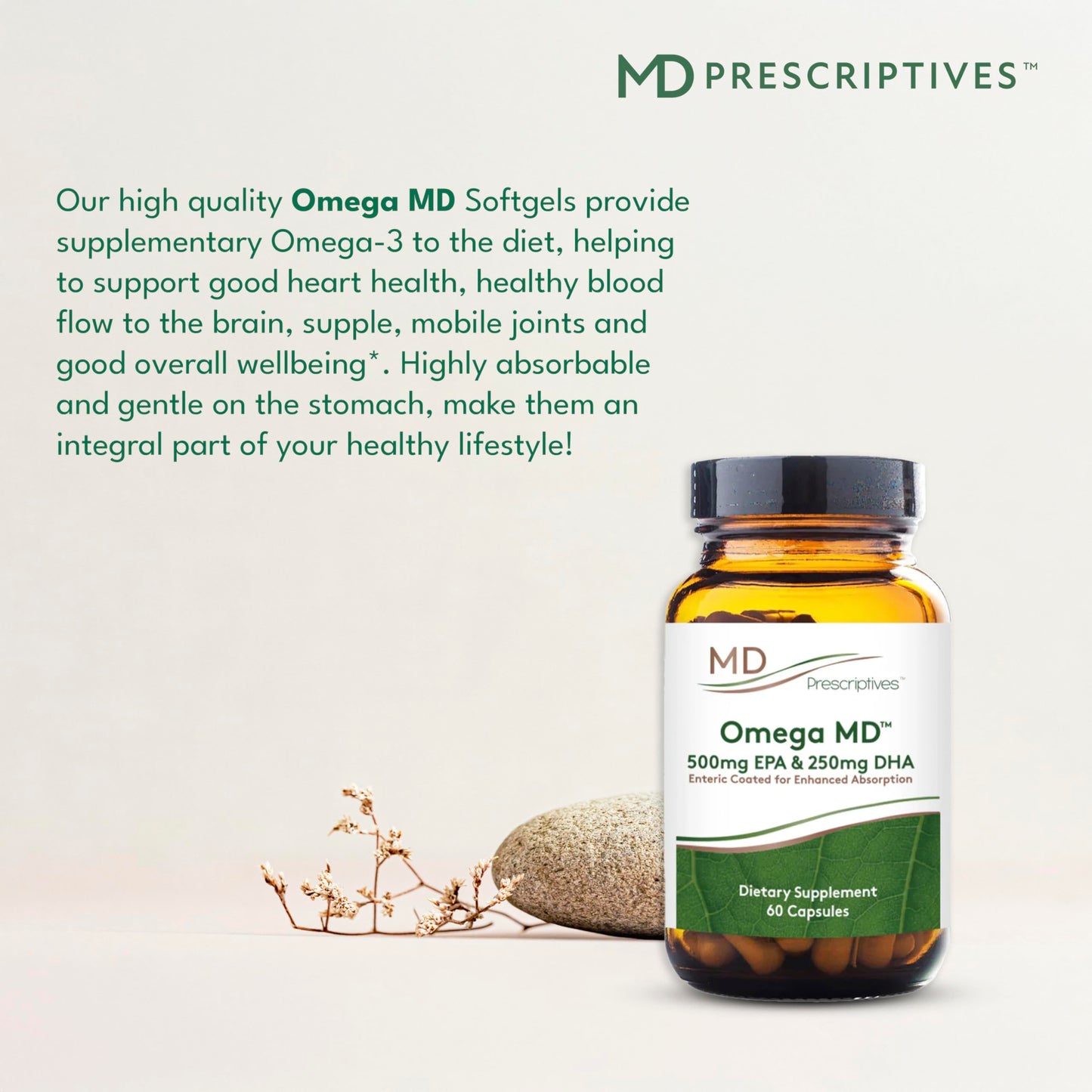 MD Prescriptives Omega MD Supplement - 500 EPA & 250 DHA Omega-3 Fish Oil Softgels, 60 Softgels