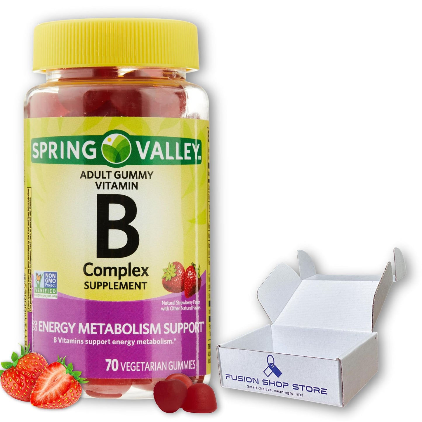 Fusion Shop Store Vitamin B Complex Gummies Strawberry 70 Count