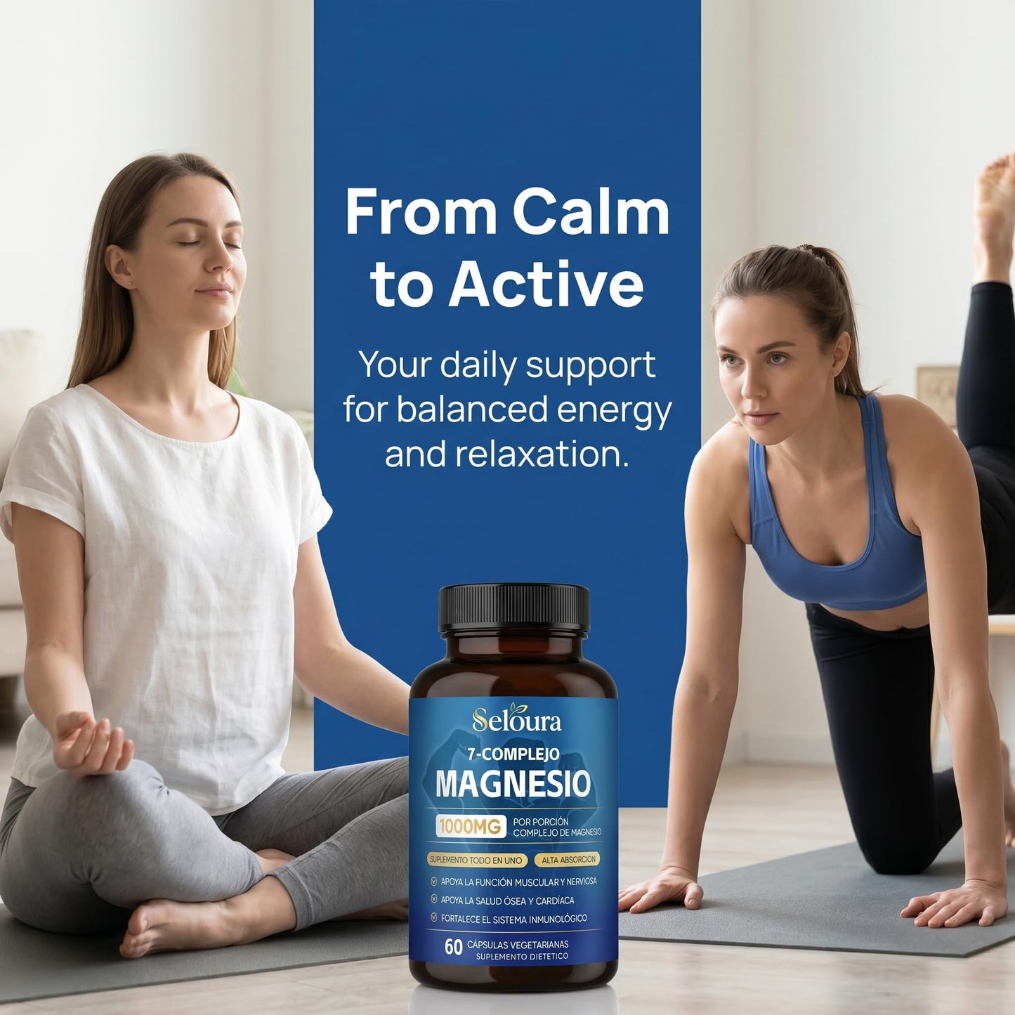Awtse Seloura Magnesio 7 Complejo – Magnesium Glycinate Malate Taurate Blend for Muscle Function & Daily Energy Support, Bioavailable Mineral Formula, 60 Capsules